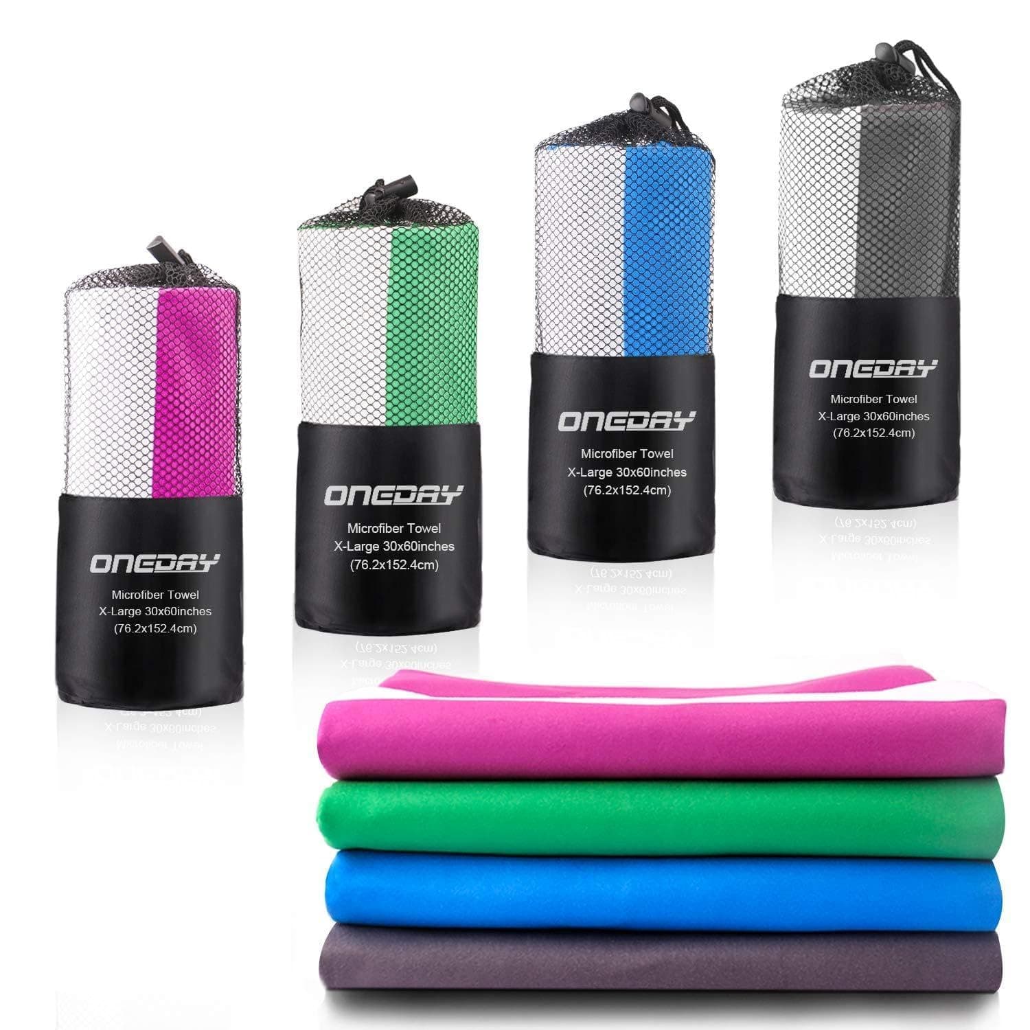 Microfiber Beach Towel, Super Absorbent and Quick Dry Bath Towel, Suitable for Gym, Beach, Pool, Travel and Camping Towel, 4 Colors - Blue/Pink/Gray/Green