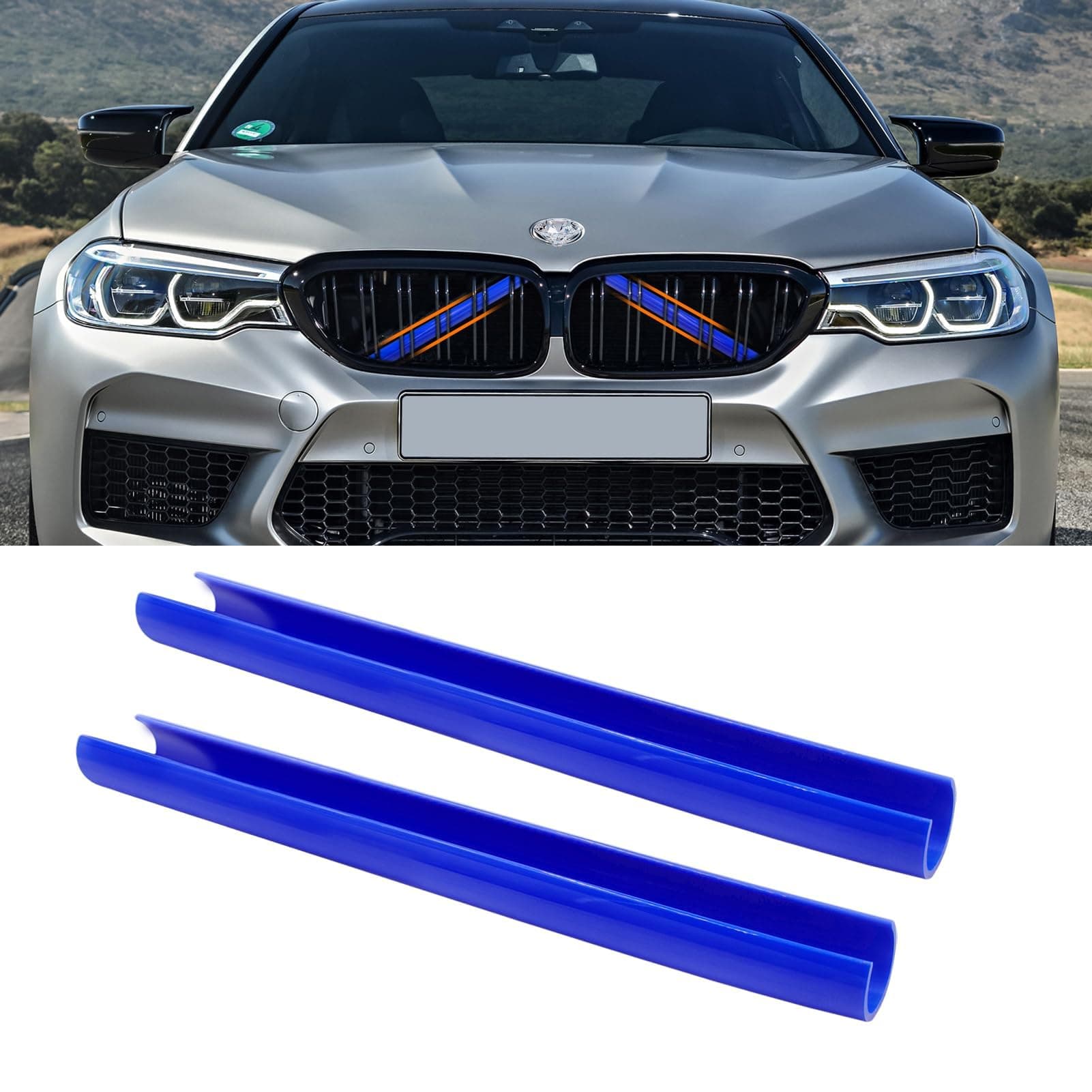 – 2PCS Grille Insert Trims Stripe, Front Grille Trim Stripes Cover Compatible with V Brace Covers Guard Accessories for 1 2 3 4 5 6 7 Series F20 F22 F30 F32 G30 G32 G11 G12(Blue)