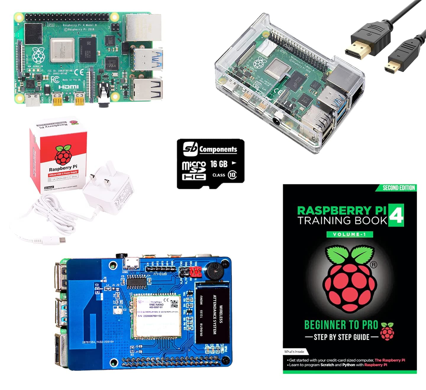 sb components Raspberry Pi 4 Kit with Ultra High-Frequency HAT, RPi 4 Model B 2GB RAM, Clear Case, Power Supply, Micro HDMI Cable, | Raspberry Pi 4 UHF Kit