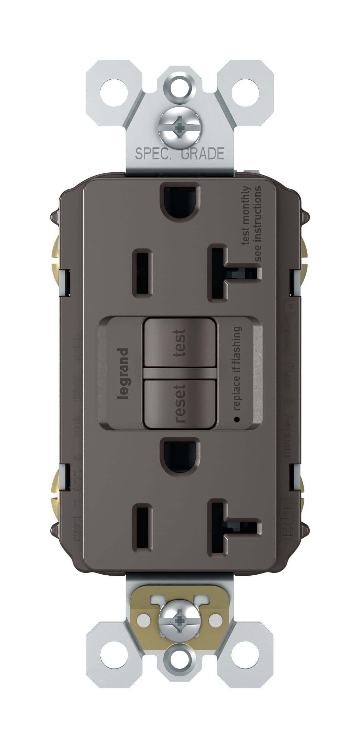 Radiant 20 Amp GFCI Self-Test Decorator Duplex Electrical Wall Outlet, Power Outlet with Trip Indicator, 2097CCD12, Brown, 1 Count
