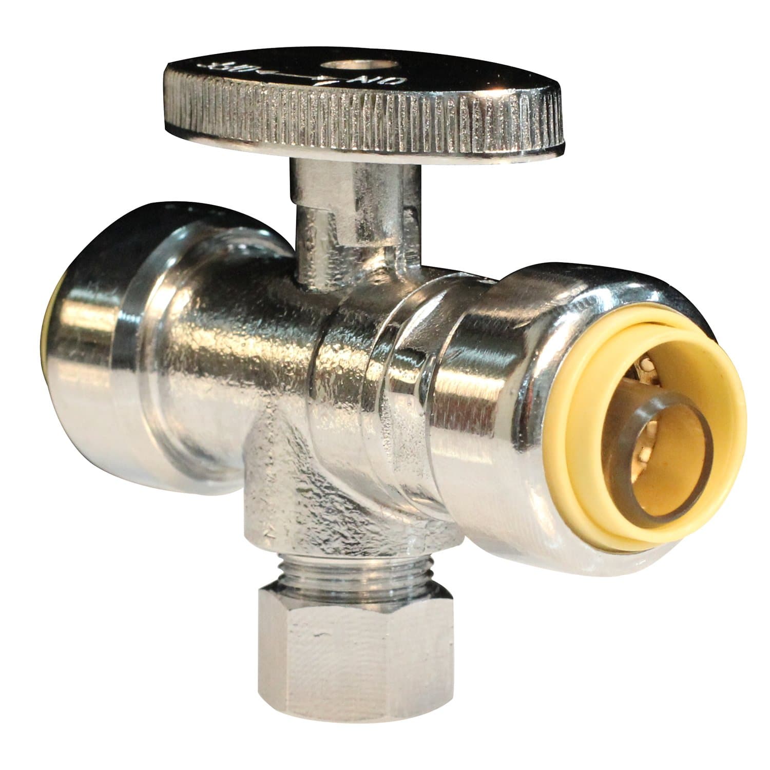 Push Connect PC954T 1/2-Inch Push by 1/2-Inch Push by 3/8-Inch OD. Comp, Brass Push Fit Quarter Turn Supply Stop Tee