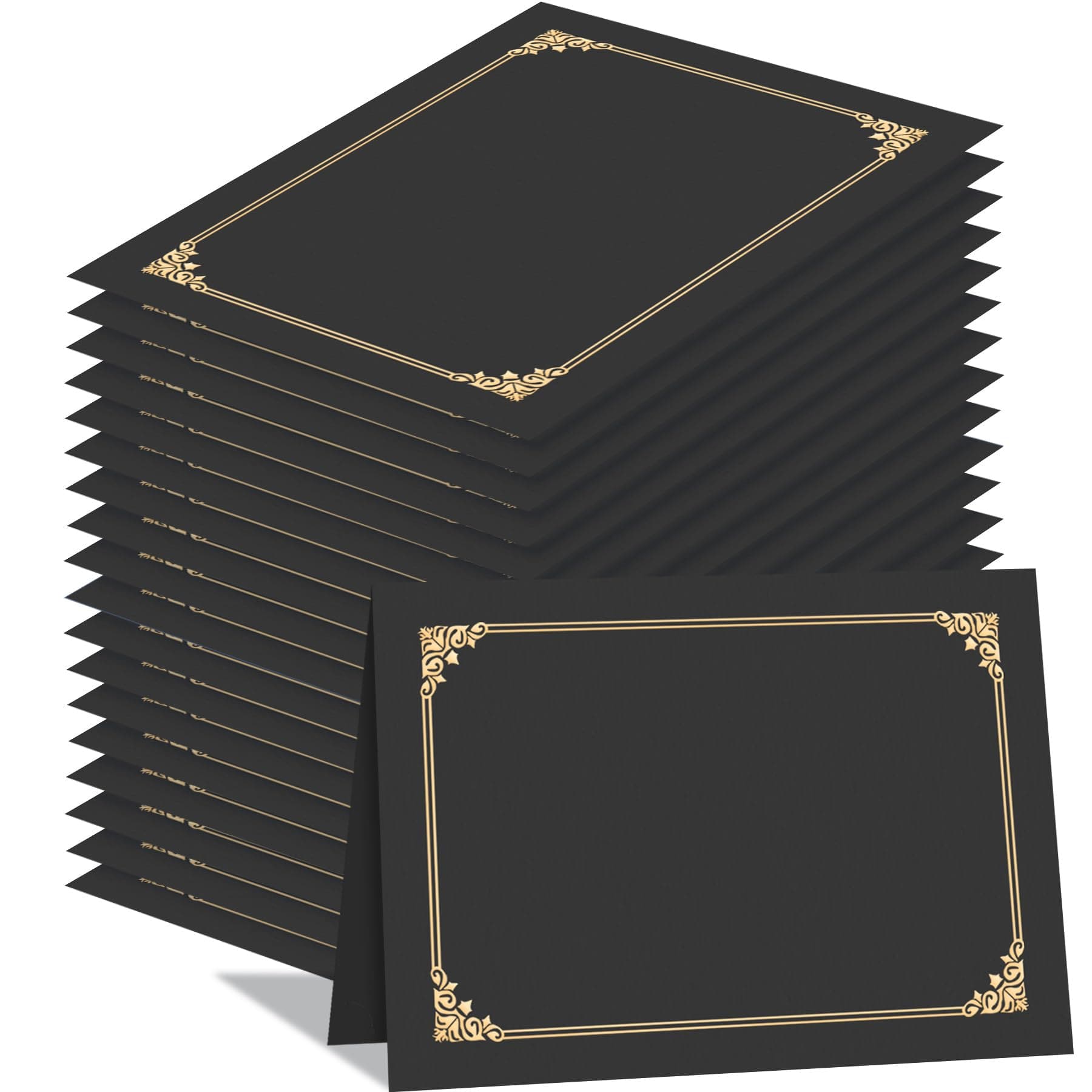 50 Pcs Certificate Holders, Black Diploma Folders Document Covers with Gold Foil Border for Letter Size 8.5x11 Cardstock, Award, Graduation