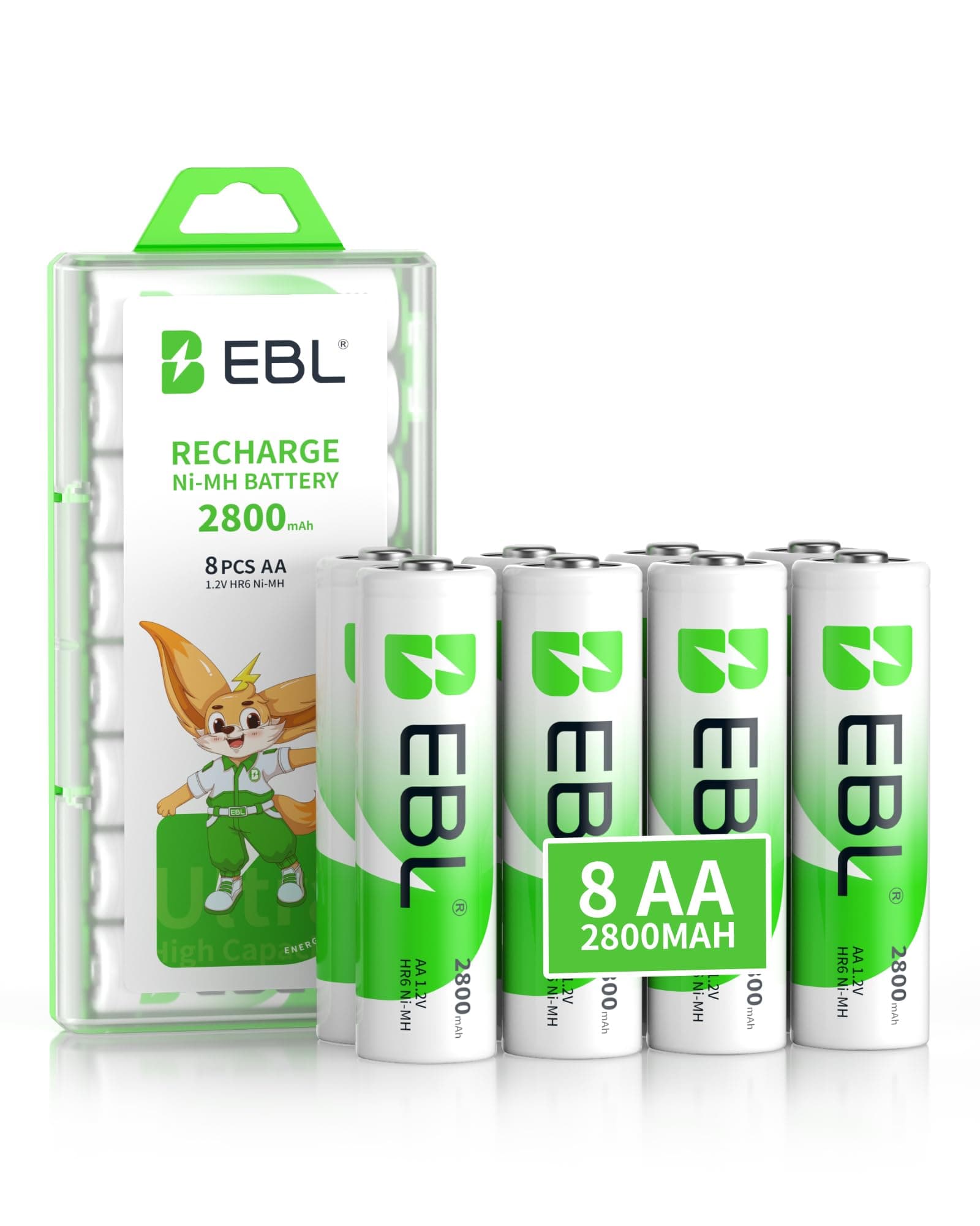 2800mAh Rechargeable Battery AA 8 Pack, High Capacity 1.2V NIMH AA Rechargeable Batteries with Long Lasting Power, Low Self-Discharge & Pre-Charged