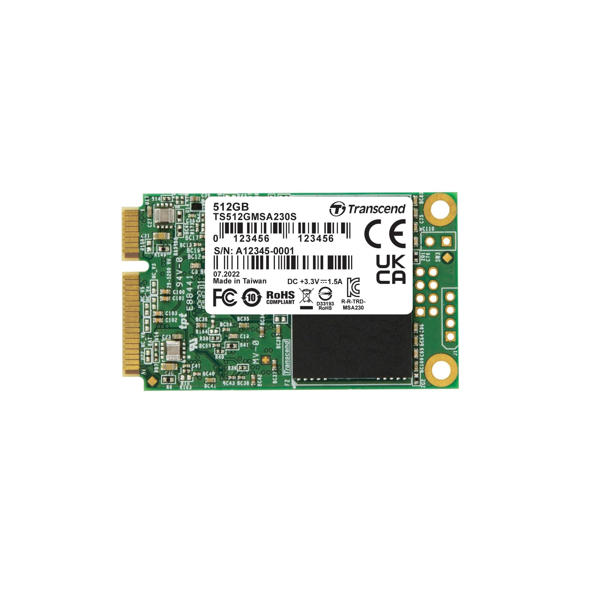 Transcend MSA230S 512GB SATA III 6Gb/s SSD, Read/Write up to 560/500 MB/s with DRAM Cache for Ultrabooks, Tablet PCs & Slim Servers TS512GMSA230S
