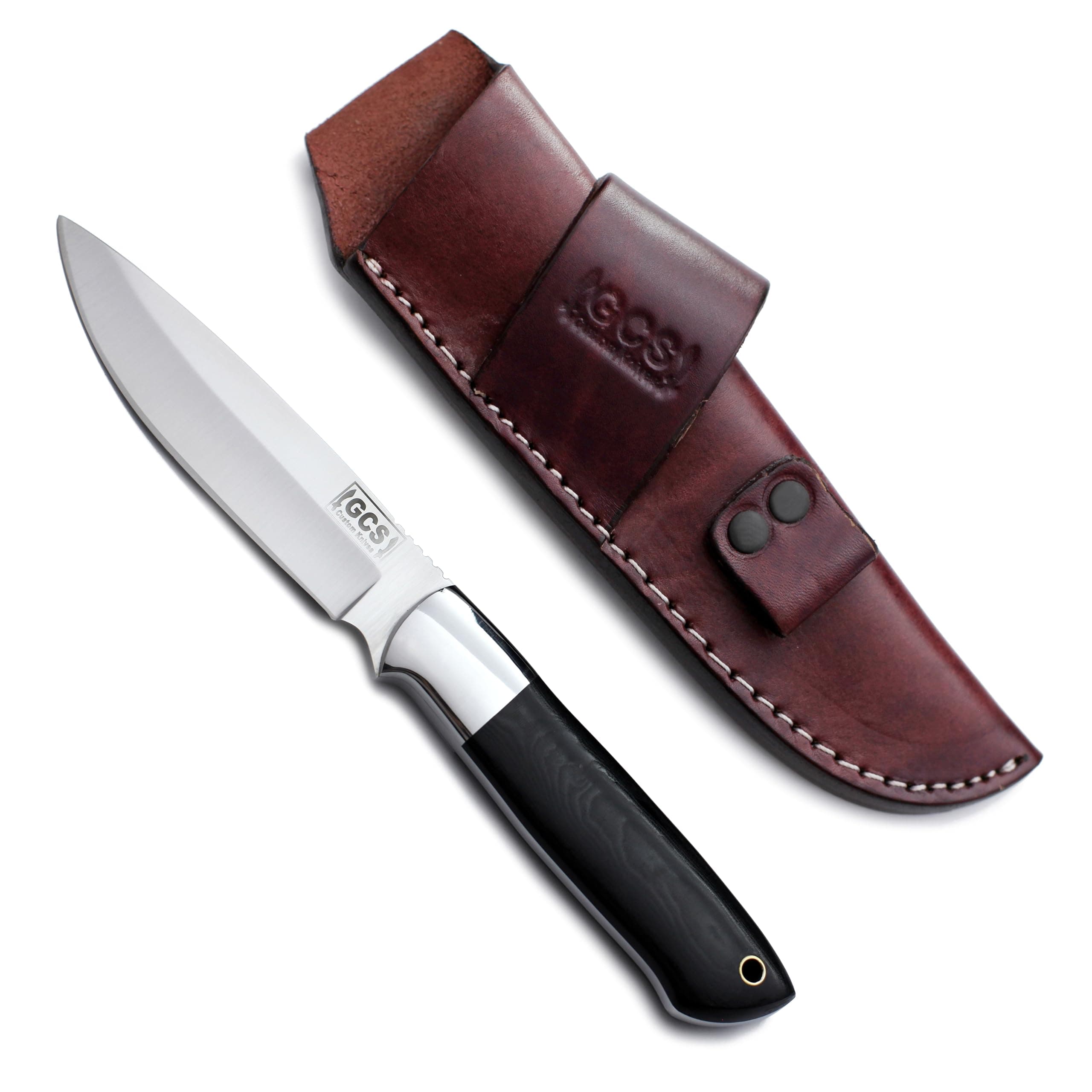 GCS Custom Handmade BLACK MICARTA Handle D2 Tool Steel Tactical Bushcraft Hunting Knife with Horizontal/Vertical Leather Sheath GCS195