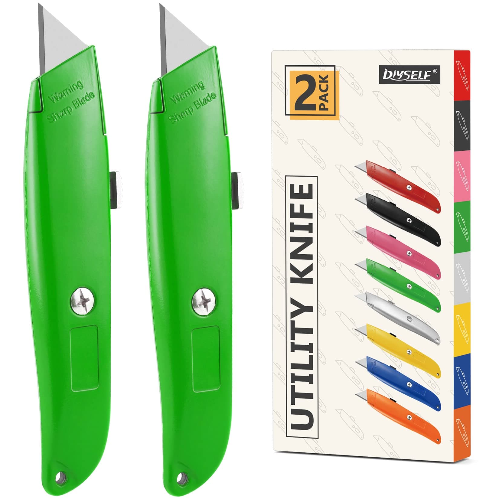 DIYSELF 2Pack Utility Knife Box Cutter Retractable Blade Heavy Duty PVC Pipe Cutter (Green)
