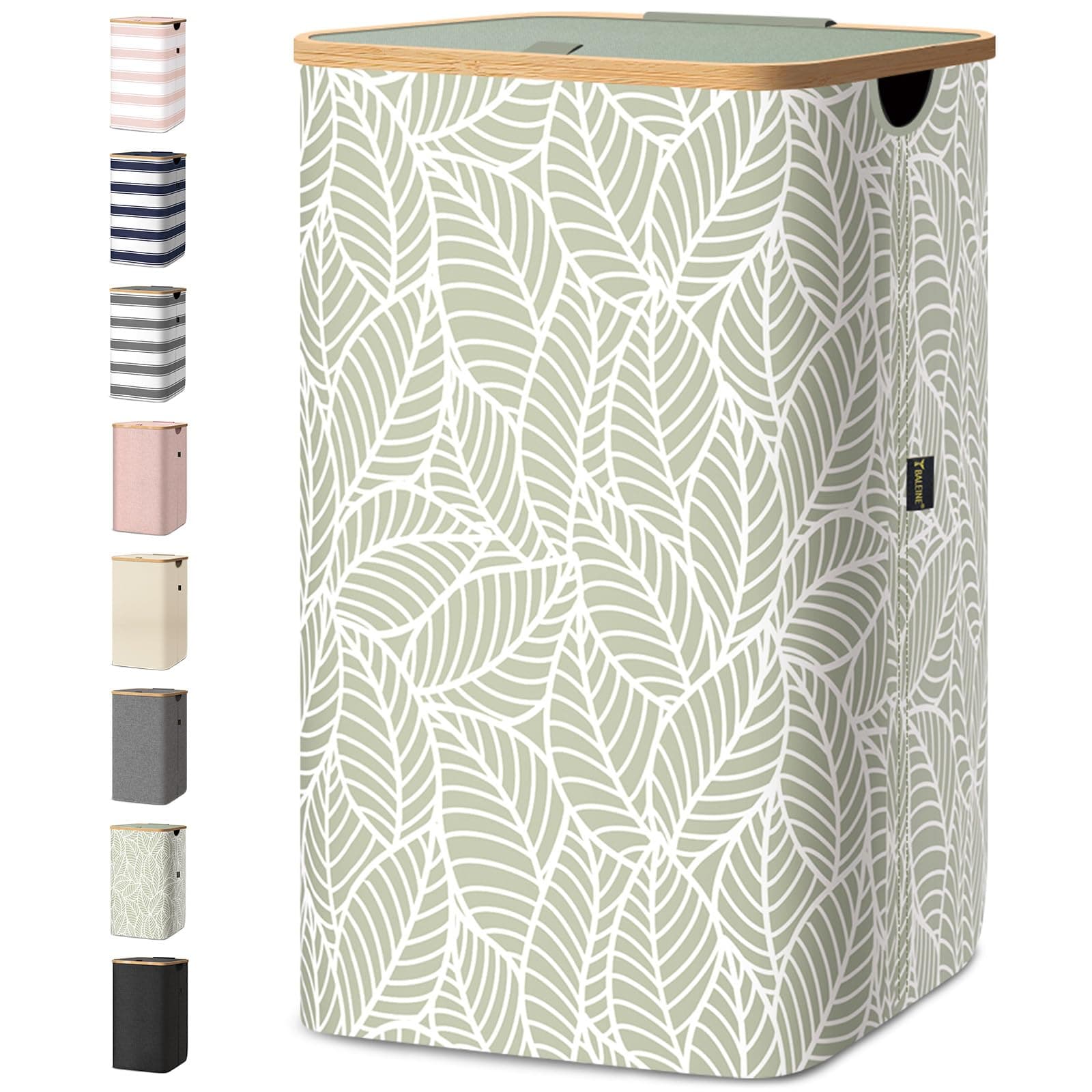 BALEINE Laundry Hamper with Lid, Tall Laundry Baskets with Bamboo Pull Handles, Large Laundry Bin with Internal Support (26 Gal/100L, Antique Foliage)