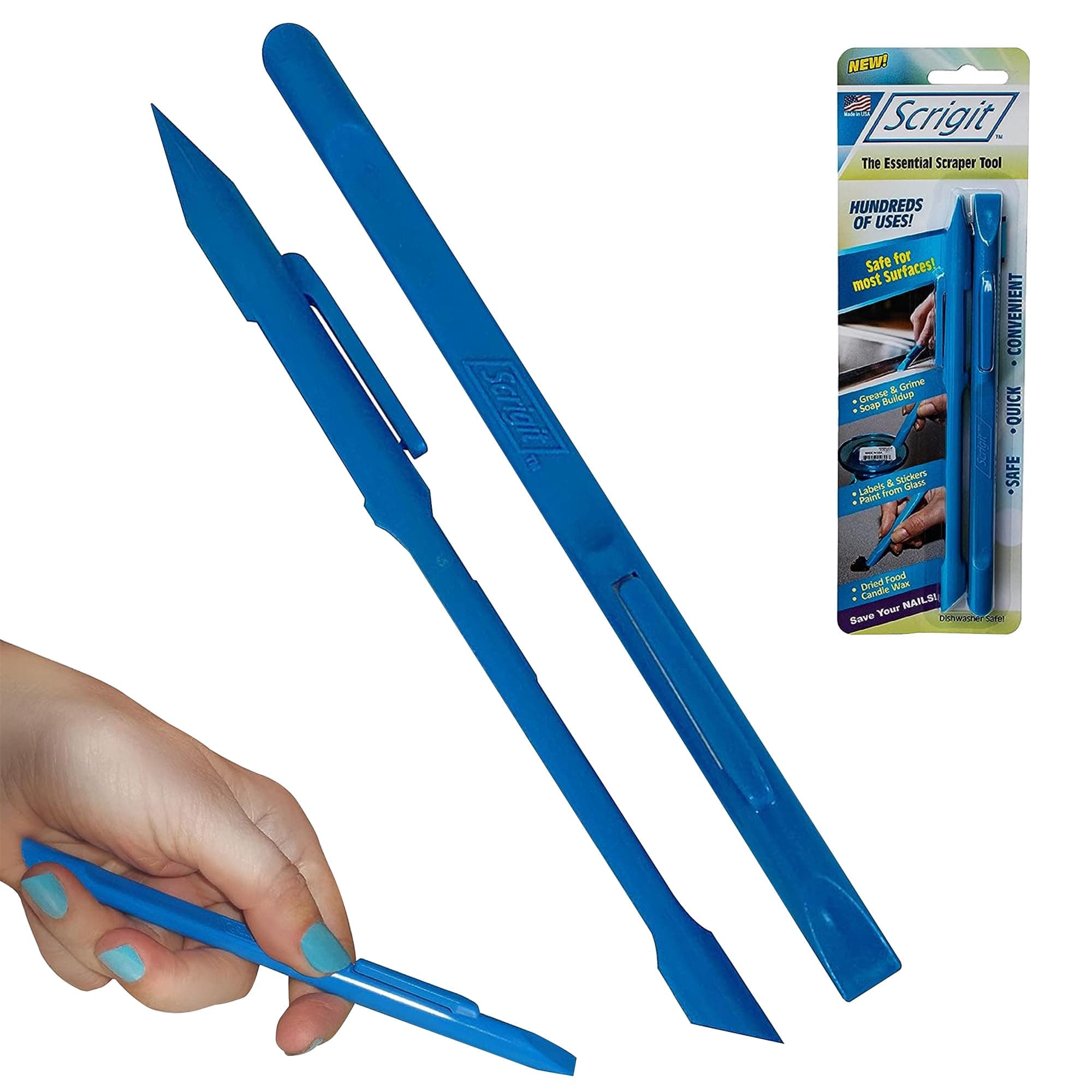 Scraper No-Scratch Plastic Scraper Tool, 2 Pack - The Handy Multi-Use Scraping Tool for Removing Food, Labels, Stickers, Paint, Grease - Easy to Hold, Reaches Tight Spaces and Crevices