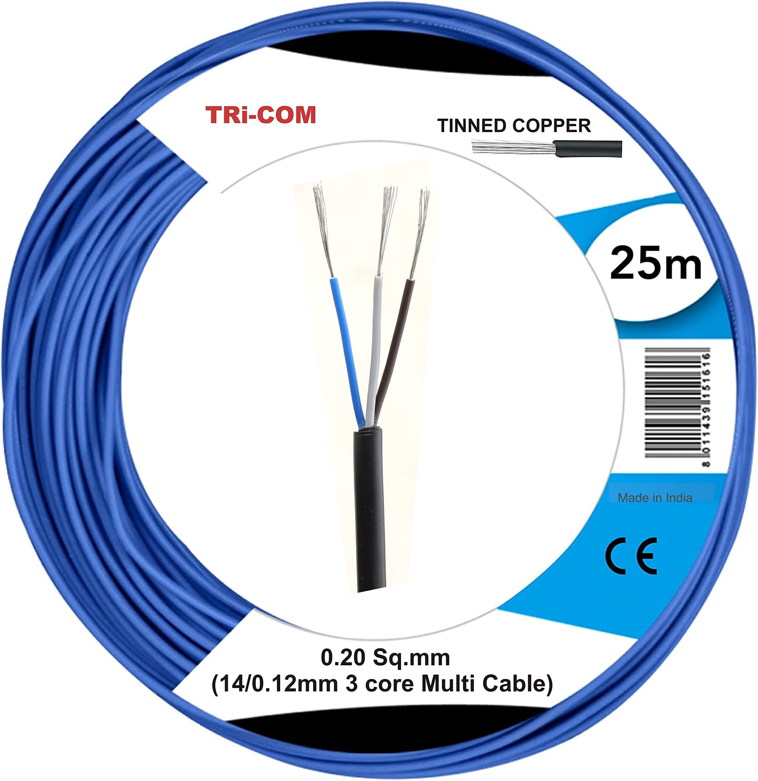 Kathiriyas TRI-COM 0.20 Sq.mm Tinned Copper Core Multi Cable (14/0.12mm 3 Core) for Water Level Indicator (25 M)