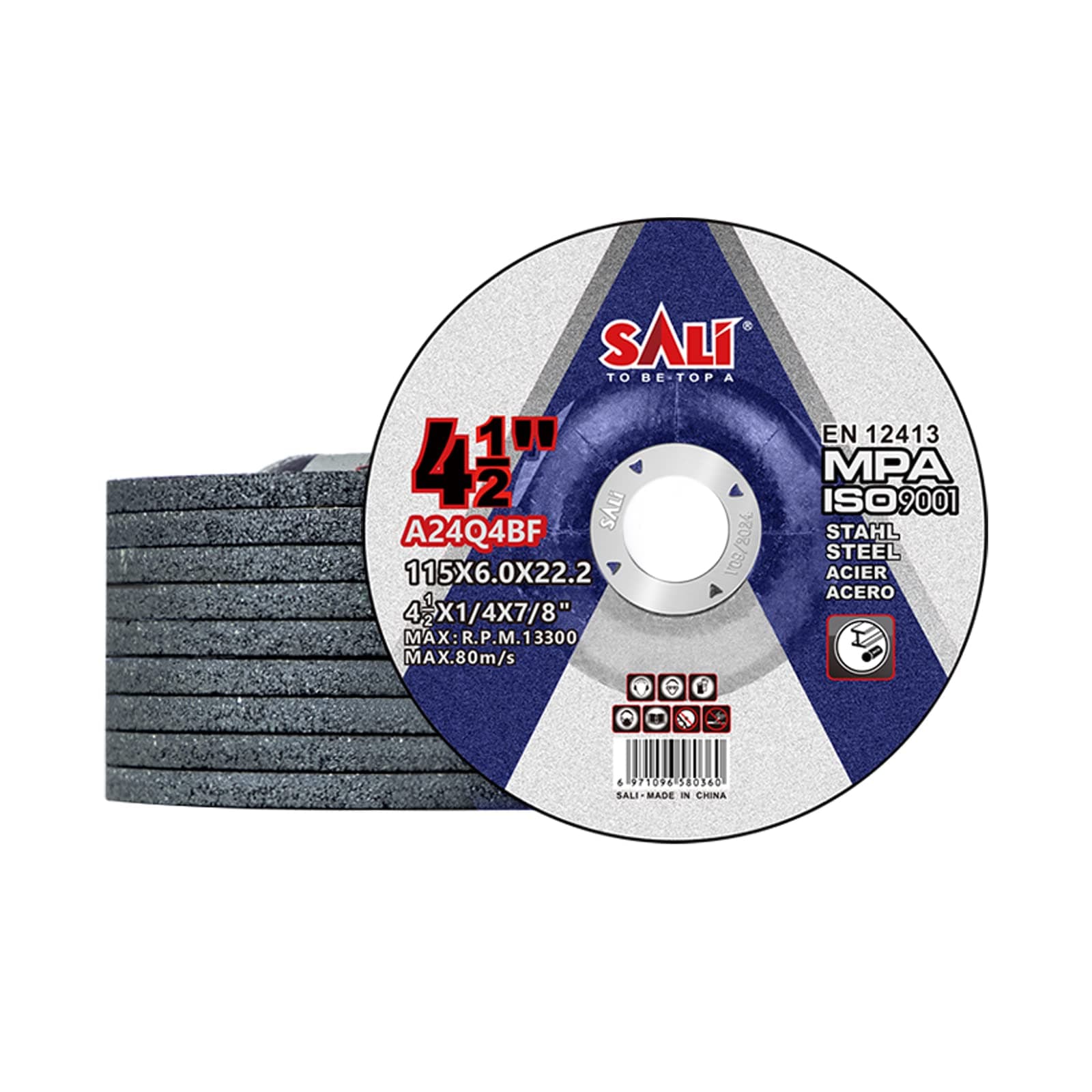SALI 10 Pack 4-1/2 Inch Grinding Wheels for General Purpose Metal & Stainless Steel, Aluminum Oxide Grinding Disc for Angle Grinder, Depressed Center 4.5" * 1/4" * 7/8"(115 * 6.0 * 22.2 mm)