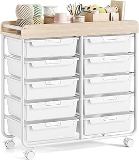 Rolling Storage Cart with 10 Large Drawers, Utility Cart with Wooden TableTop for Craft Organizers, Art Supply Storage, Home Office Organization, Cart with Wheels for Classroom, School, WhiteGlobal Recycled StandardGlobal Recycled StandardGlobal Recycled Standard