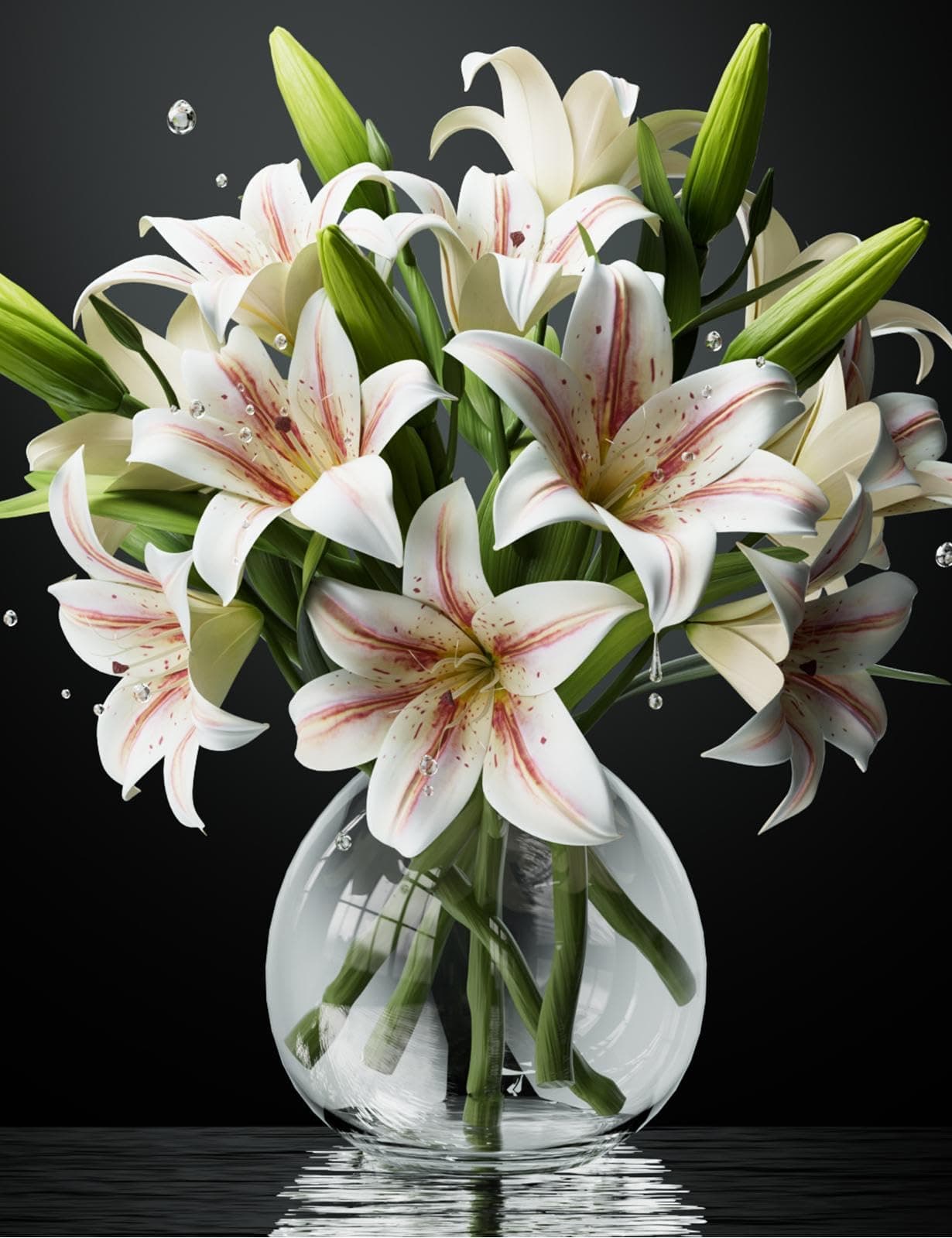 DBCMEW 6PCS Artificial Lilies Set, Short Stem Artificial Flowers with 12 Heads Fully Bloomed Lilies and 6 Buds for Office/Wedding/Home Decoration/Party/Flower Arrangment/Bonquet DIY/Grave