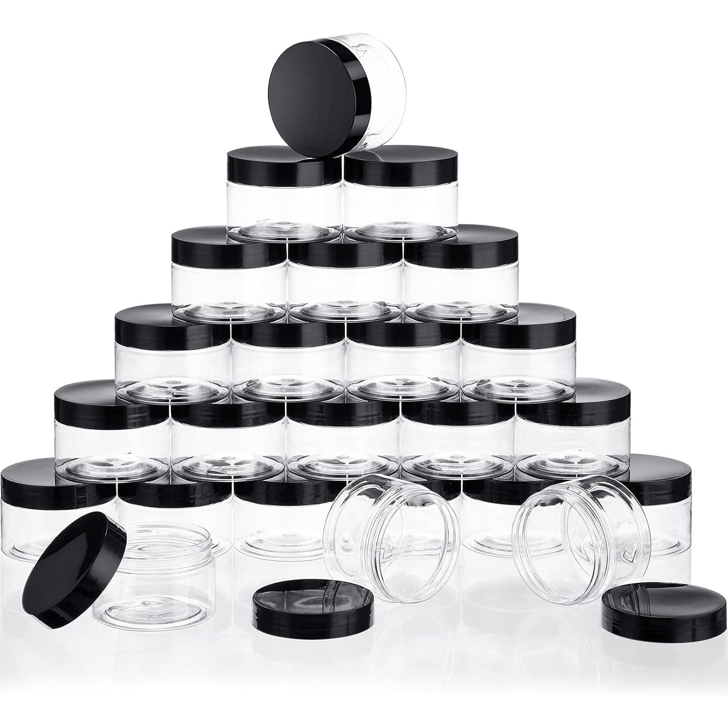 SATINIOR 24 Pieces Empty Clear Plastic Jars with Lids Round Storage Containers Wide-Mouth for Beauty Product Cosmetic Cream Lotion Liquid Butter Craft and Food (Black Lid, 1 oz)