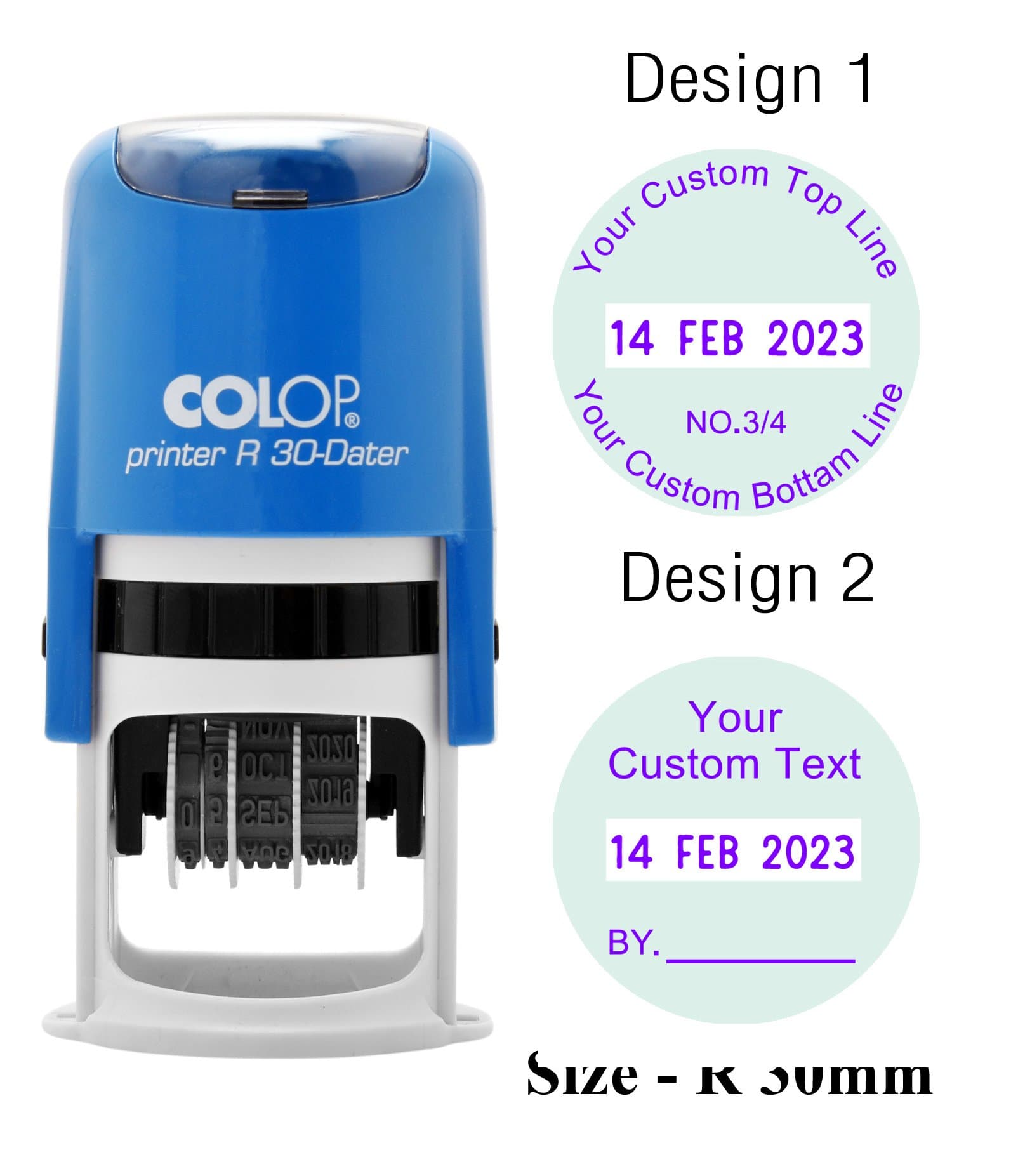 COLOP R30 Self Inking Round Custom Rubber Stamp with Date Personalized Dater Stamp