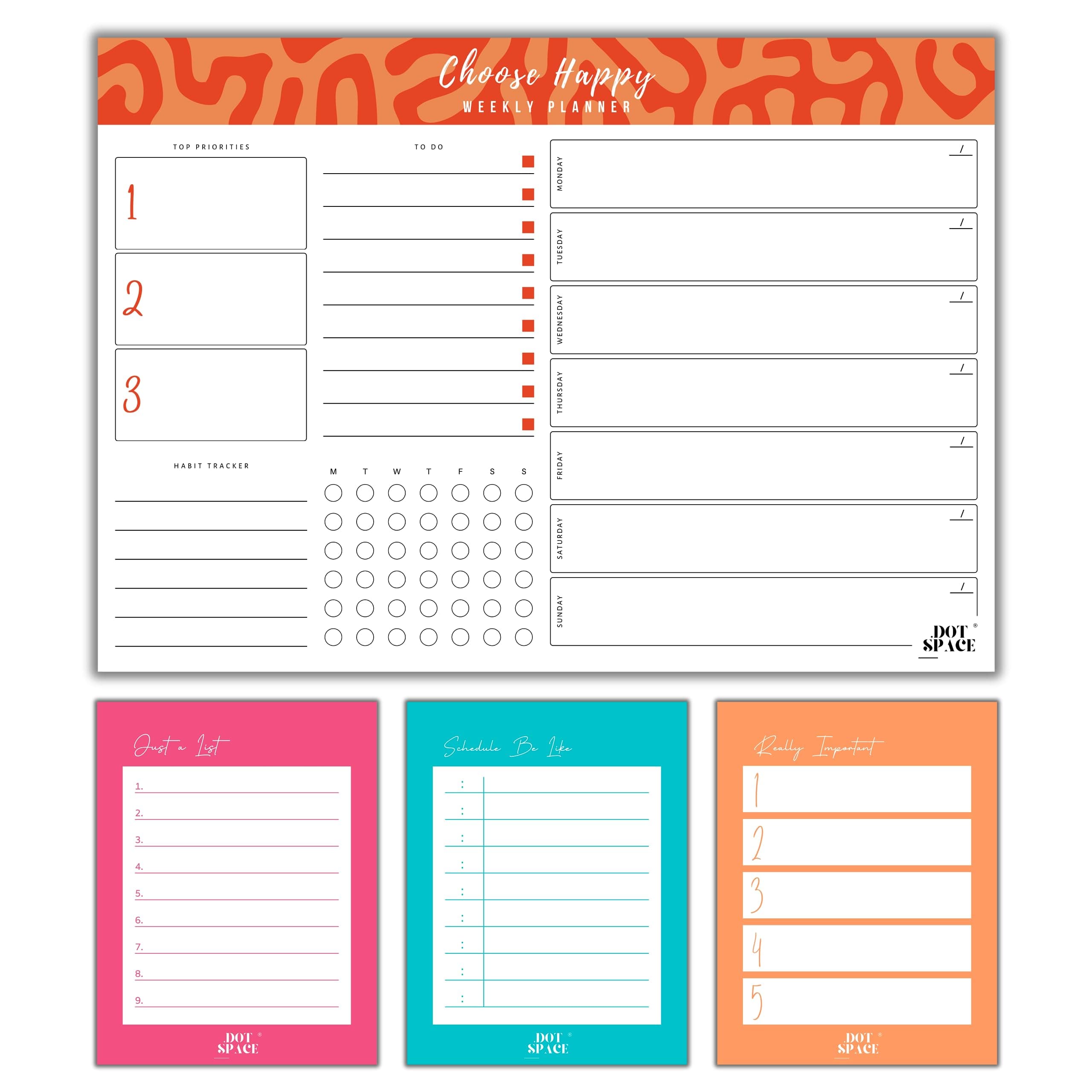 4 in 1 Combo Undated Weekly Planner + Mini Notepads - To Do List, Habit Tracker, Daily Agenda Schedule, and Weekly Priorities - 40 Premium Tear Off Sheets Notepad - Desk Organizer and Calendar