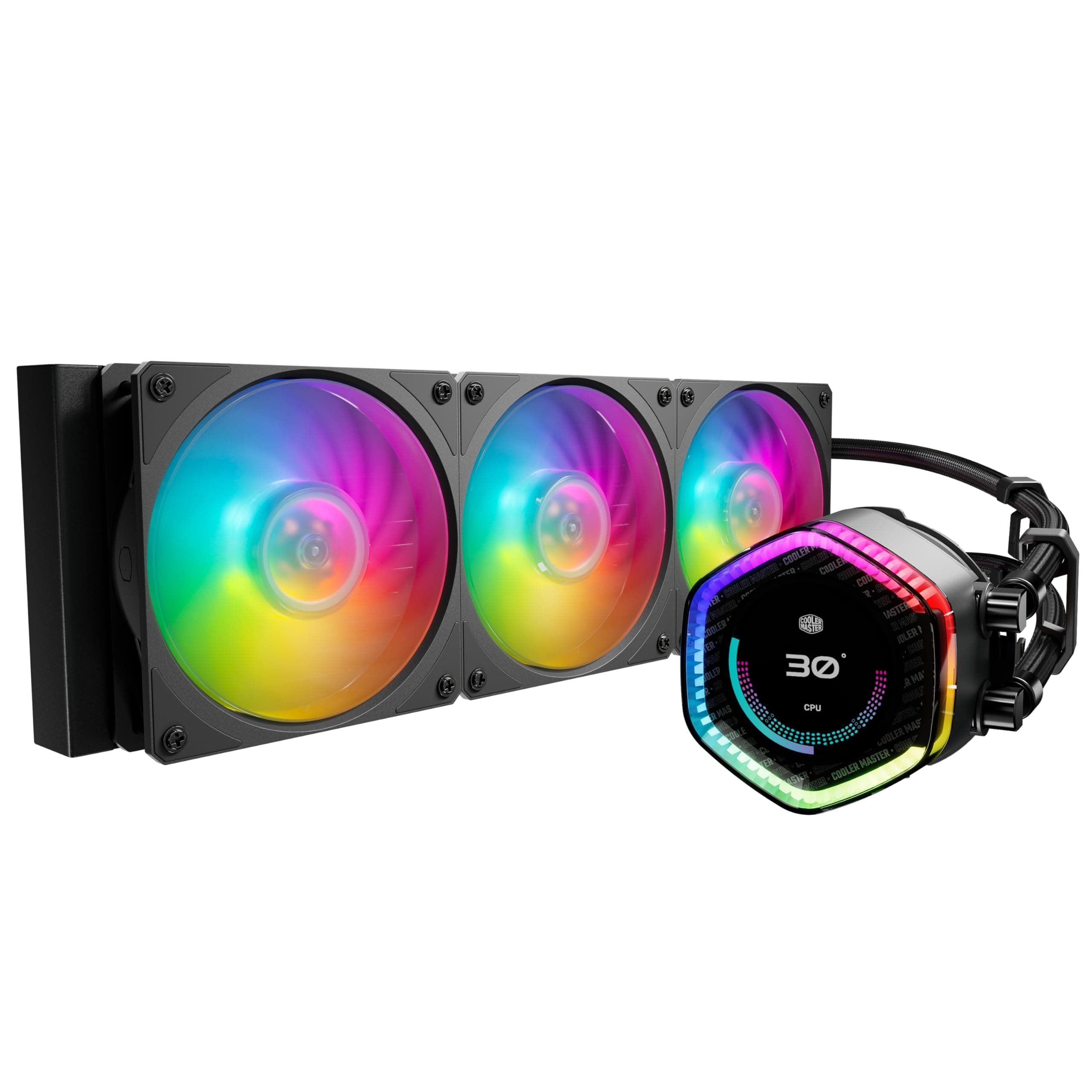Cooler Master MasterLiquid 360 Ion CPU Liquid Cooler - 2.1" LCD Display, AIO Water Cooling System, Gen X Dual-Chamber Pump, Mobius 120P ARGB Fans, Addressable Gen 2 RGB, LGA1700 & AM5 Brackets