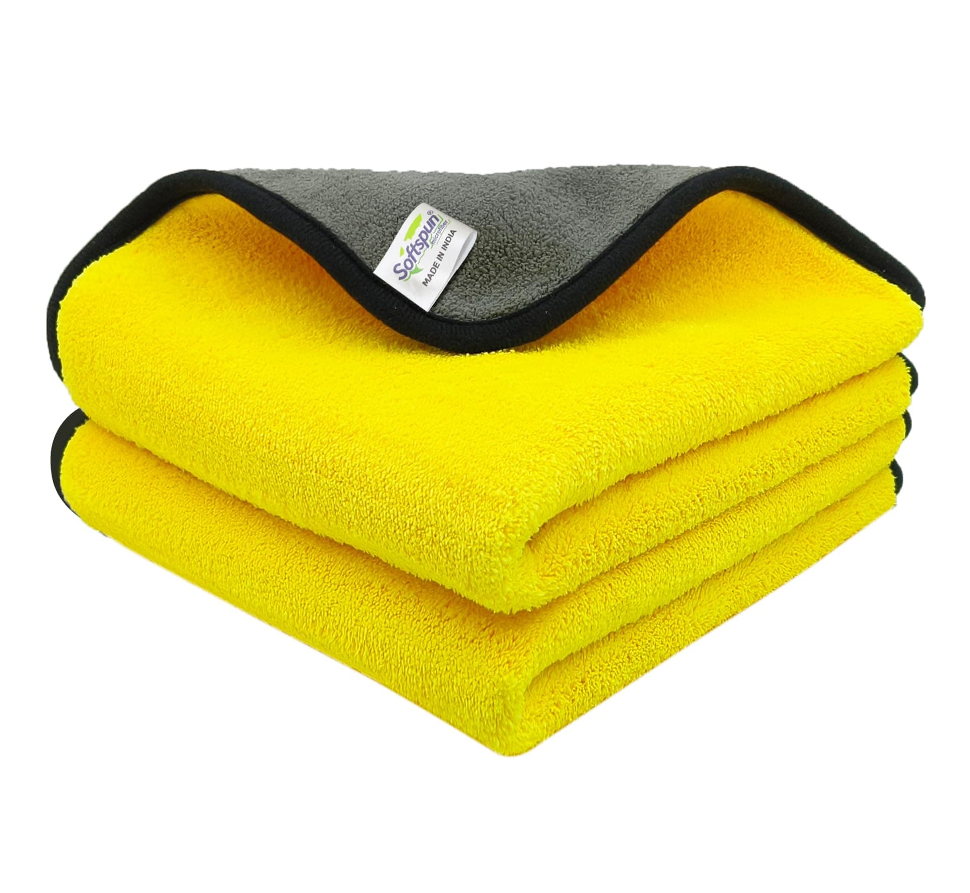 SOFTSPUN Polyester Towel Set 900 GSM (2 Pcs, Grey, Yellow)