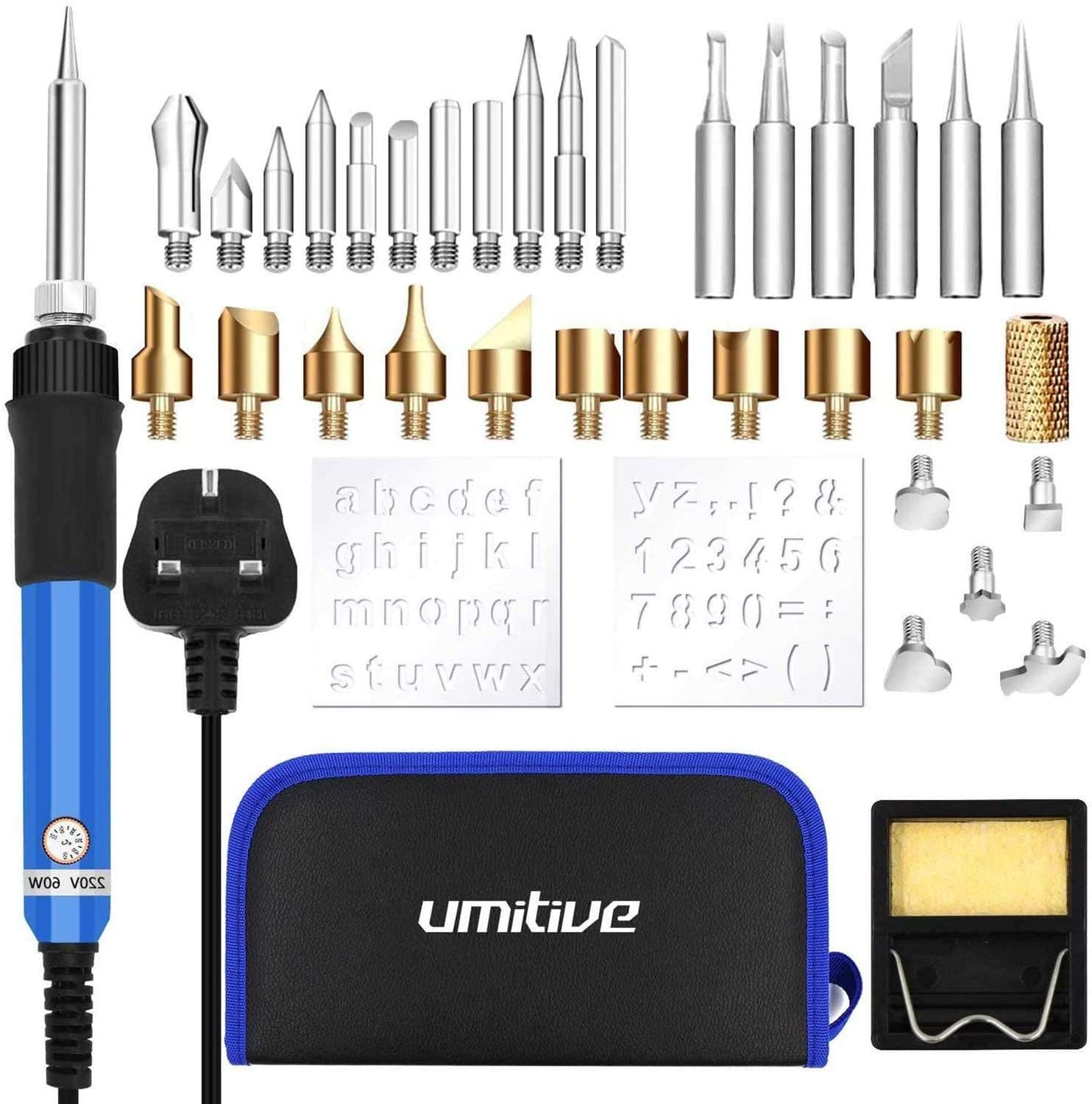Umitive 36Pcs Wood Burning Pyrography Pen Kit, 60W, Adjustable Temperature, 32 Wood Burning Attachments Multifuction for Soldering Engraving and Crafts, Carving Burning Tools On Wood, Leather