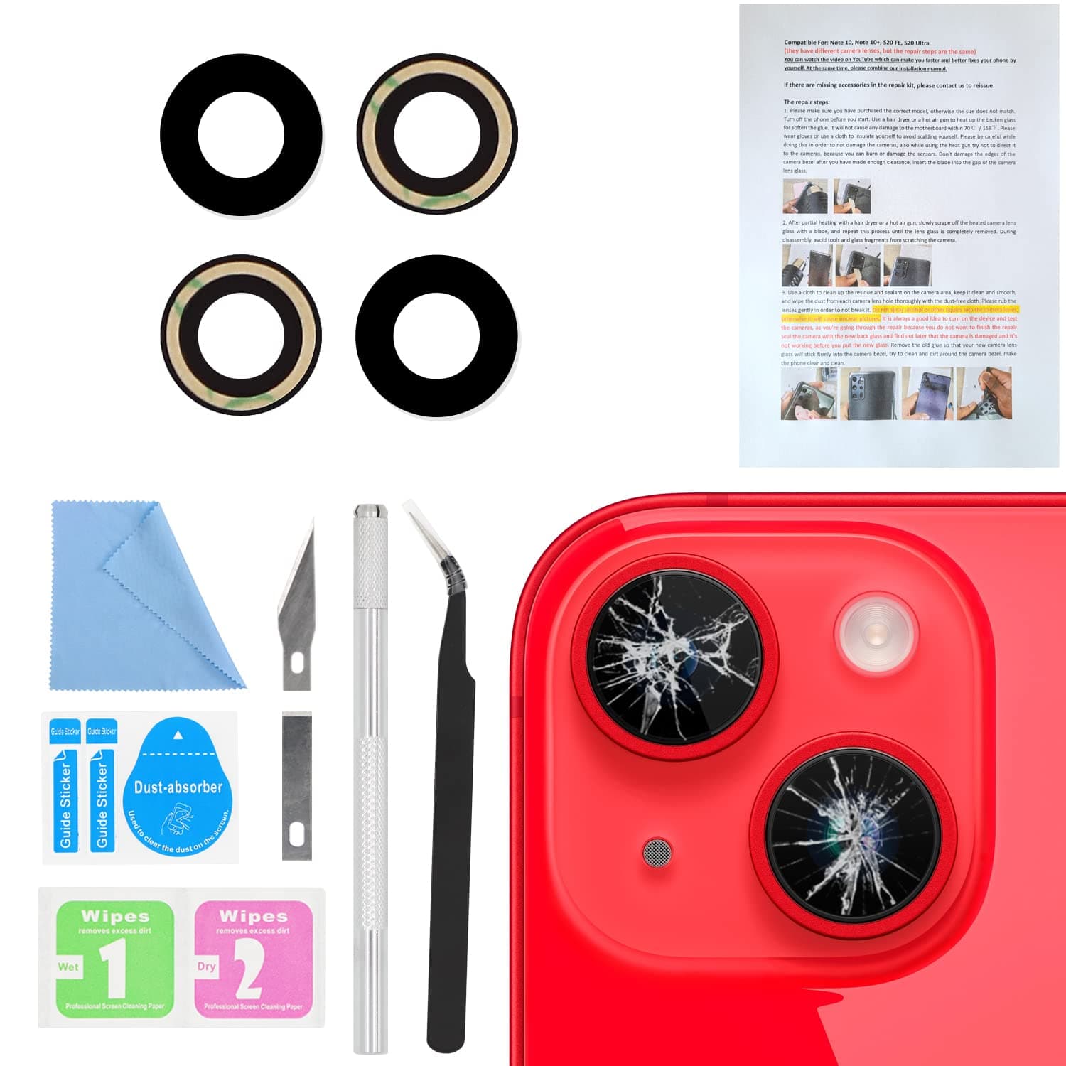 – ASDAWN Back Rear Camera Lens Glass Replacement for iPhone 14 6.1 inch and 14 Plus 6.7 inch with Pre-Installed Adhesive, Back Lens Glass with Installation Manual + Repair Tool Set