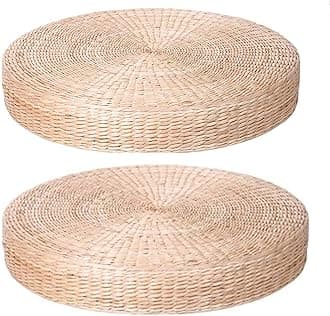 HUAWELL 2 Pack Super Bigger Size Tatami Floor Pillow Sitting Cushion, Round Padded Room Floor Straw Mat for Outdoor Seat Dia: 60CM (23.6)