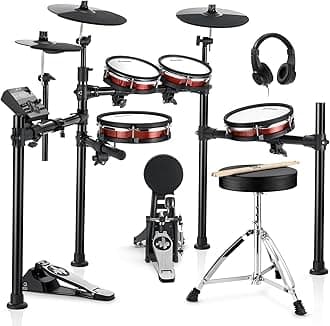 DED-200 MAX Electronic Drum Set with Industry Standard Mesh Heads, 10 Inch Snare, 10 Inch Tom3, 12 Inch Crash, 450+ Authentic Sounds for Optimal Performance and Feel