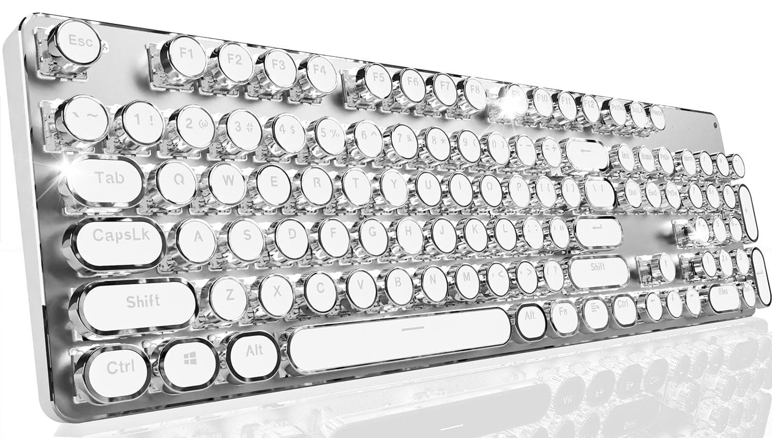 SEUNKWANG EWEADN TK950 Typewriter Keyboard Wireless Mechanical Keyboard, 104 Keys Aesthetic Typewriter Keyboards with White Backlit, Anti-Ghosting, Blue Switch Bluetooth/2.4GHz/Wired Keyboards-White