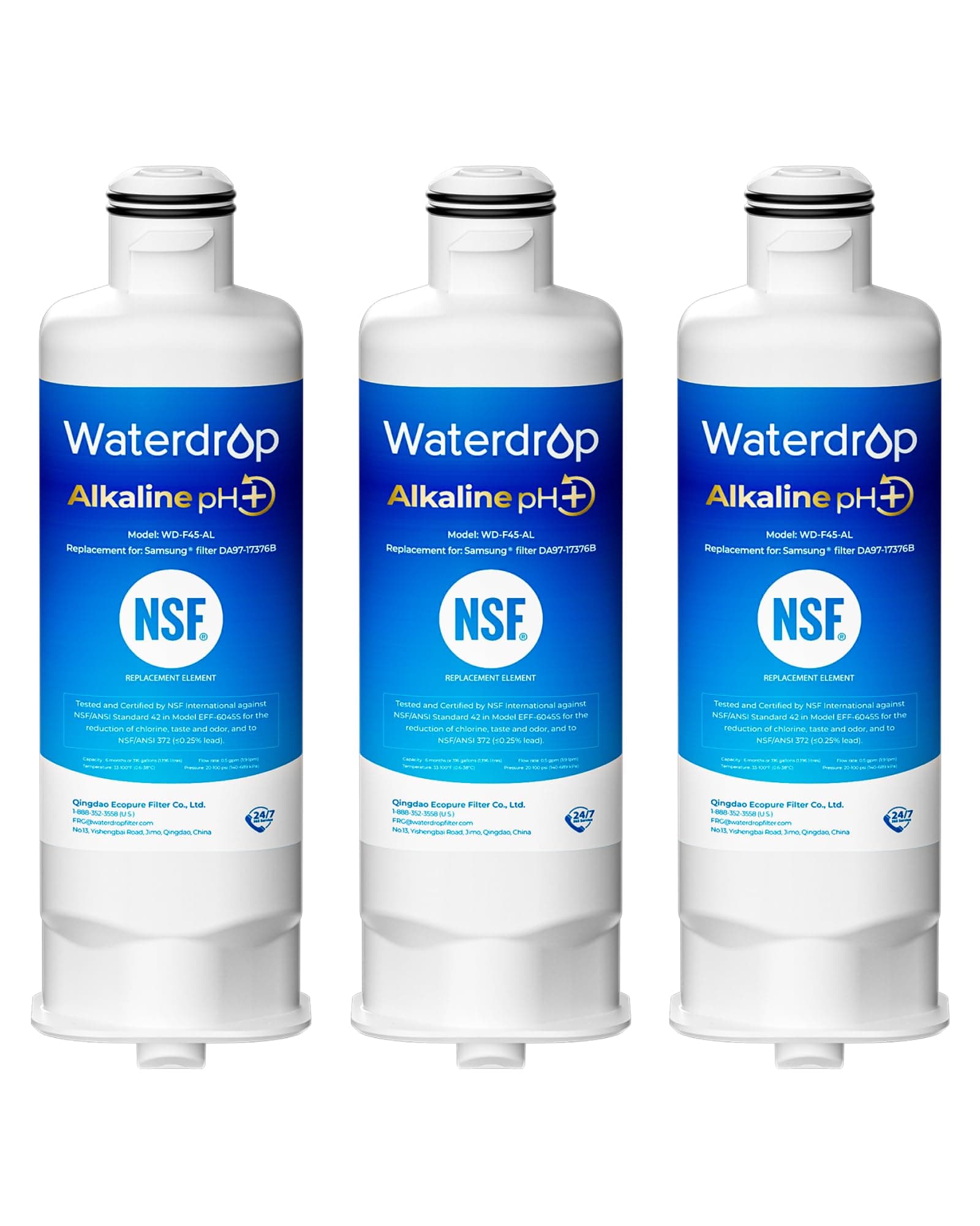 Waterdrop Alkaline DA97-17376B Water Filter, Enhances pH, Replacement for HAF-QIN/EXP, DA97-08006C, RF28R7201SR, RF28R7351SG, WD-F45-AL, 3 Filters
