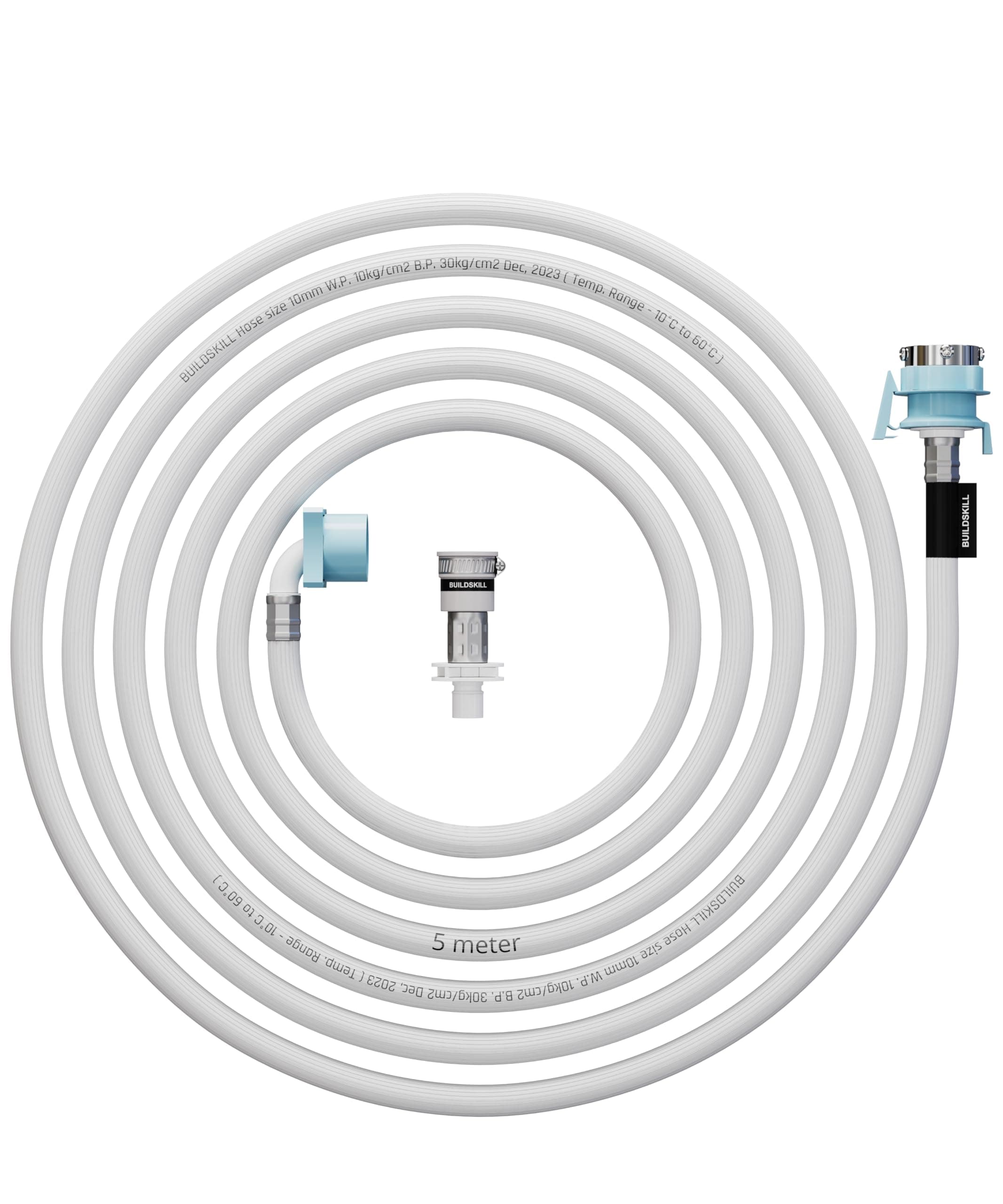 Buildskill Fully-Automatic Washing Machine Pipe Inlet 5M with Tap Connector, Leak-Free Washing Machine Tap Connector with Washing Machine Inlet Pipe, Flexible Washing Machine Pipe, Pipe for Tap