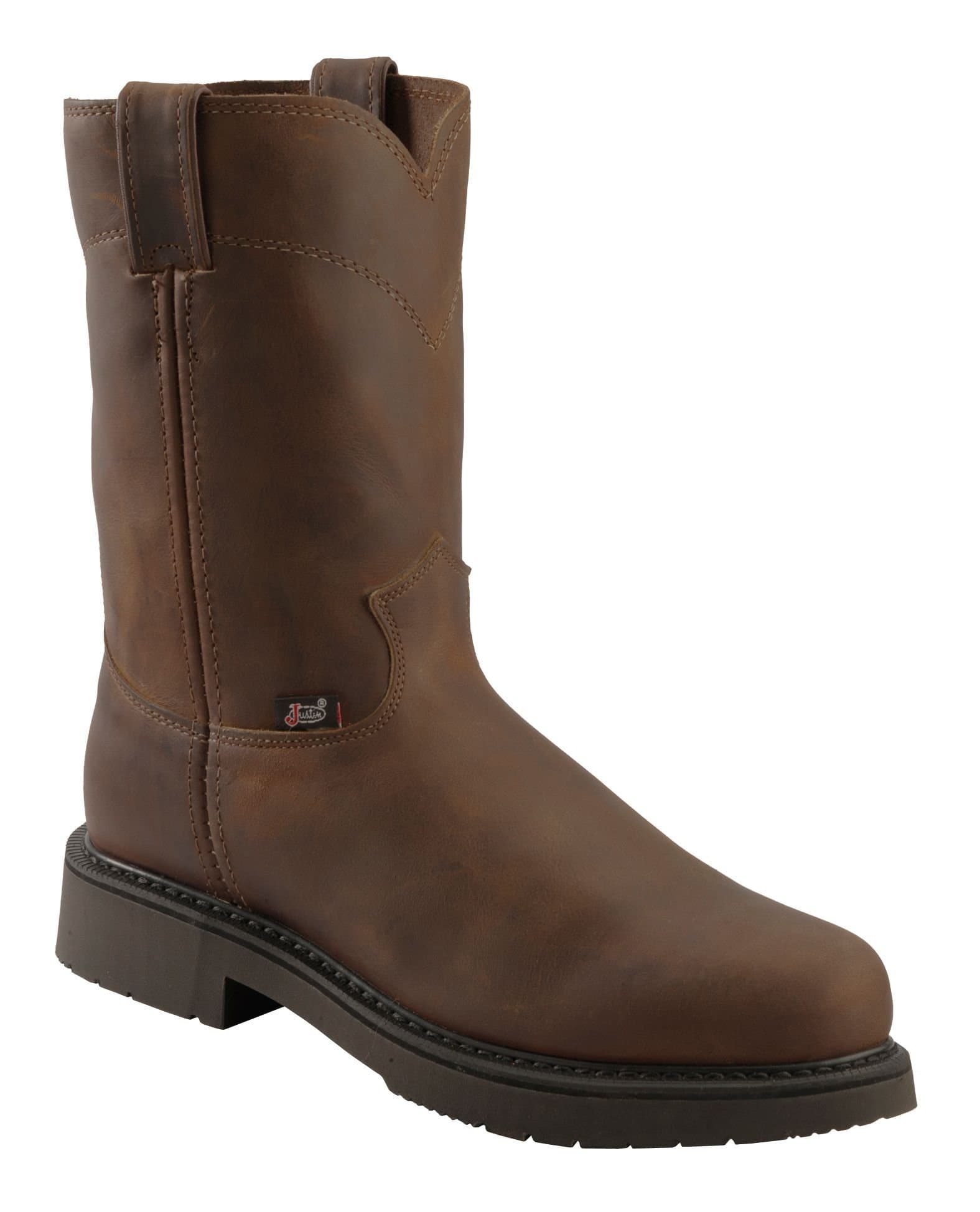 Justin Men's Bay Apache Pull-On Work Boot Round Toe Bay Apache US