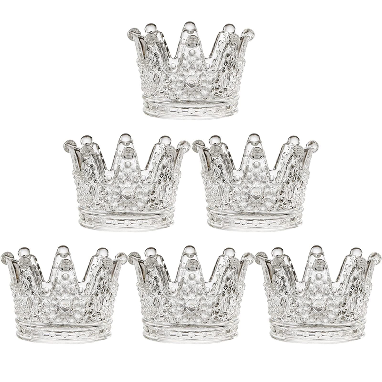 Clear Crown Glass Candle Holder Set