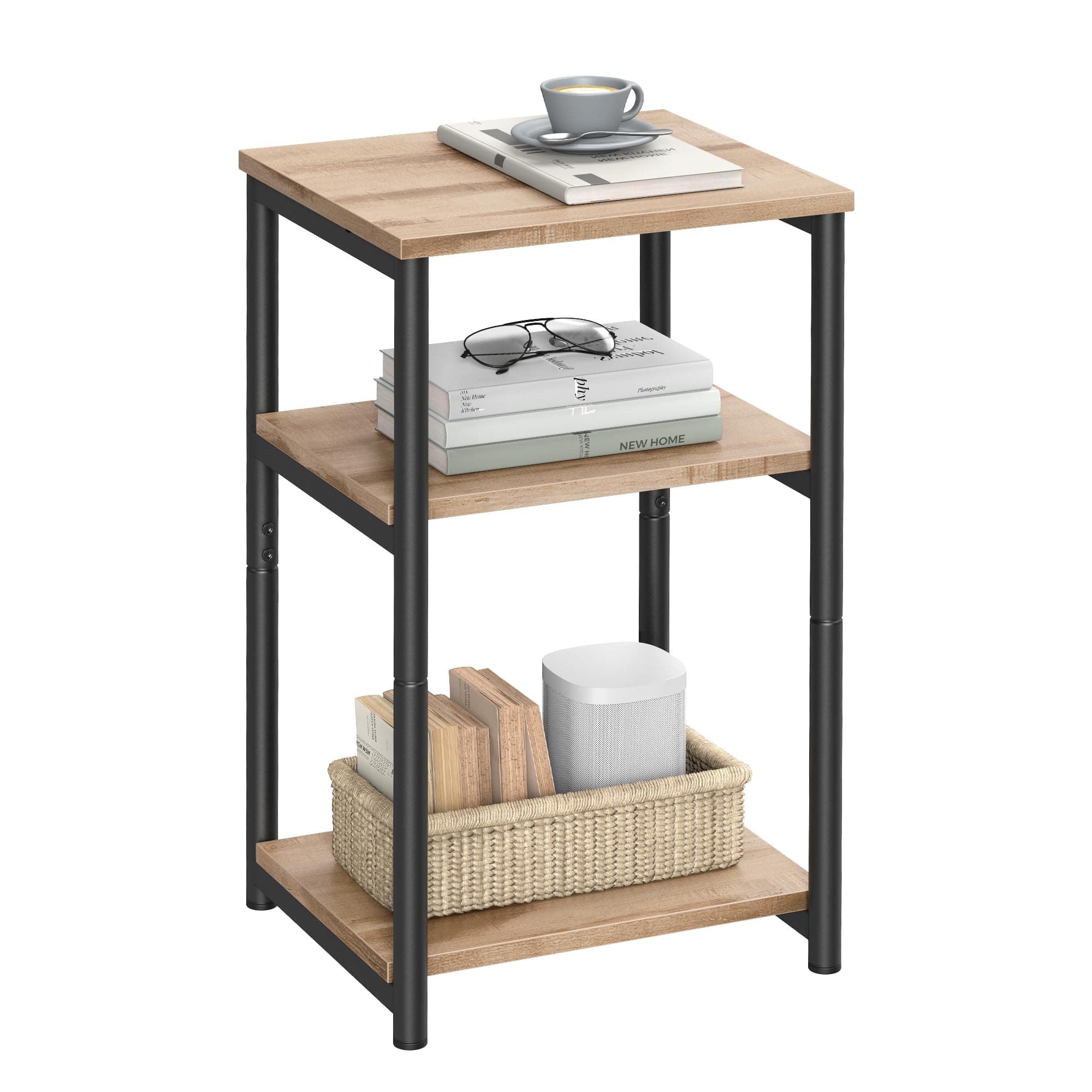 VASAGLE Side Table, Small End Table, Tall Nightstand for Living Room, Bedroom, Office, Bathroom, Camel Brown and Classic Black ULET273B50