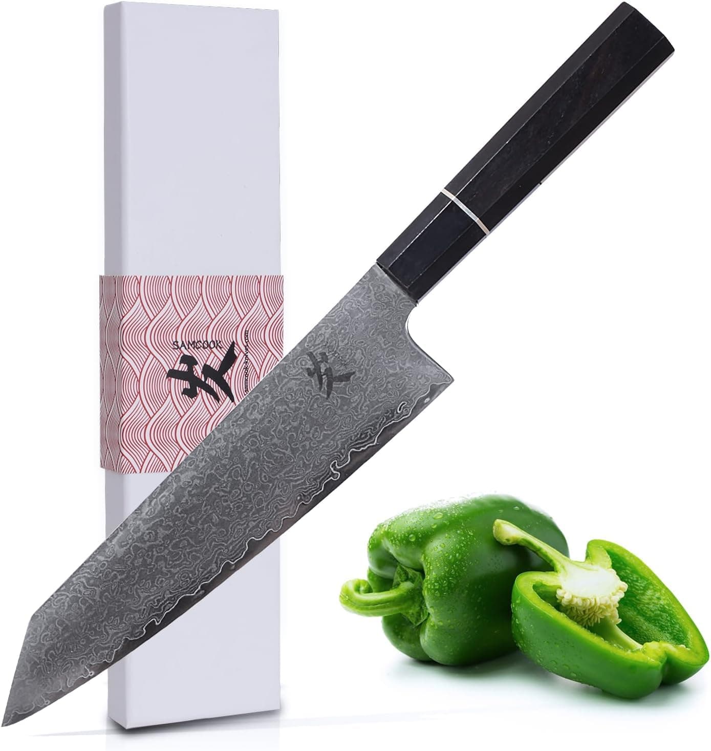 SAMCOOK Chef's Knife, 8 Inch Black VG10 Sharp Damascus Profession 67-Layer High Carbon Stainless Steel Kitchen Knife, with Ergonomic Non-slip Wood Grain Handle and Luxury Gift Box