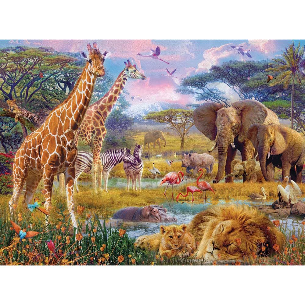 Bits and Pieces - 300 Large Piece Jigsaw Puzzle for Adults - Savannah Animals - 300 pc Jungle Scene Jigsaw by Artist Jan Patrik
