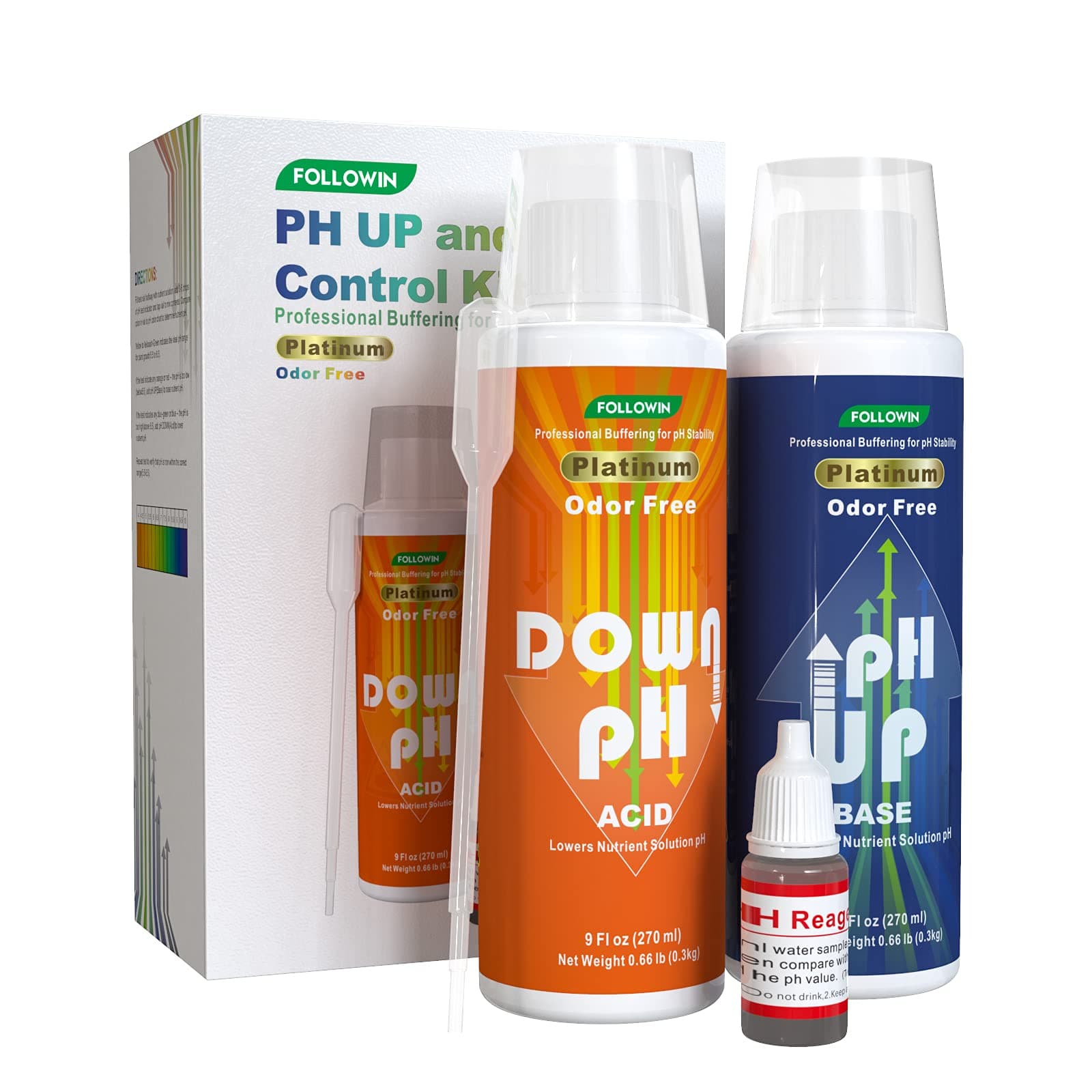 pH Up and Down Control Kit (9oz+9oz), Hydroponics pH Tester Calibration Adjuster Buffer Solution Combo for Soil Gardening Plants Pool A Balanced Nutrient
