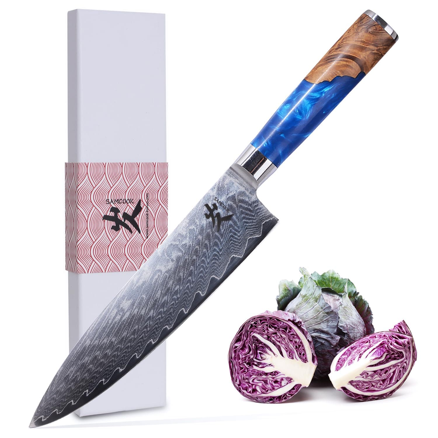 Chef's Knife, 8 Inch Damascus Profession 67-Layer VG10 High Carbon Stainless Steel Kitchen Knife, with Ergonomic Non-slip Wood Grain Handle and Luxury Gift Box