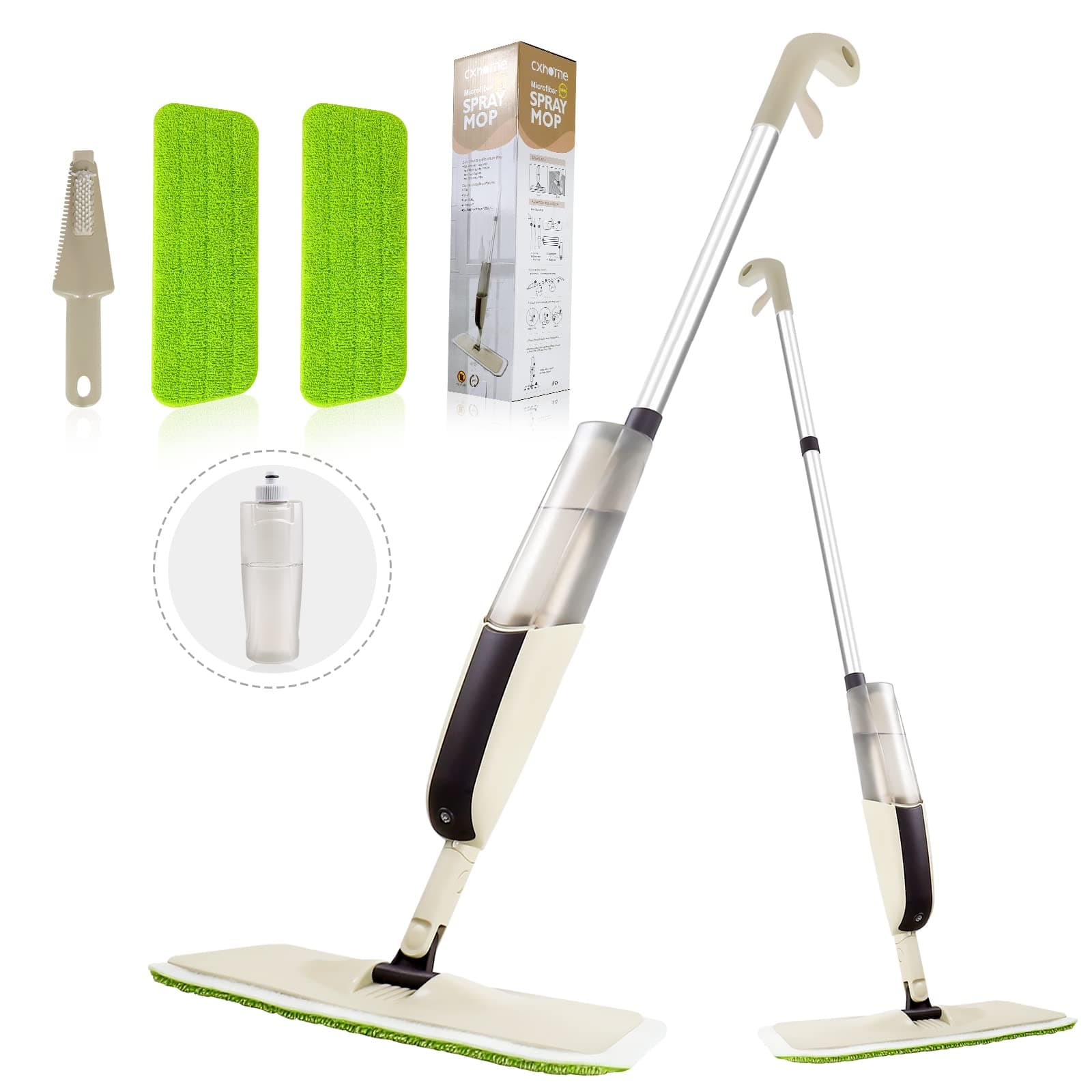 CXhome Spray Mop for Floor Cleaning, Microfiber Mop for Tile Floors Wet and Dry, 2 Washable Pads, 1 Refillable Bottle, Wall, Floor, Tile