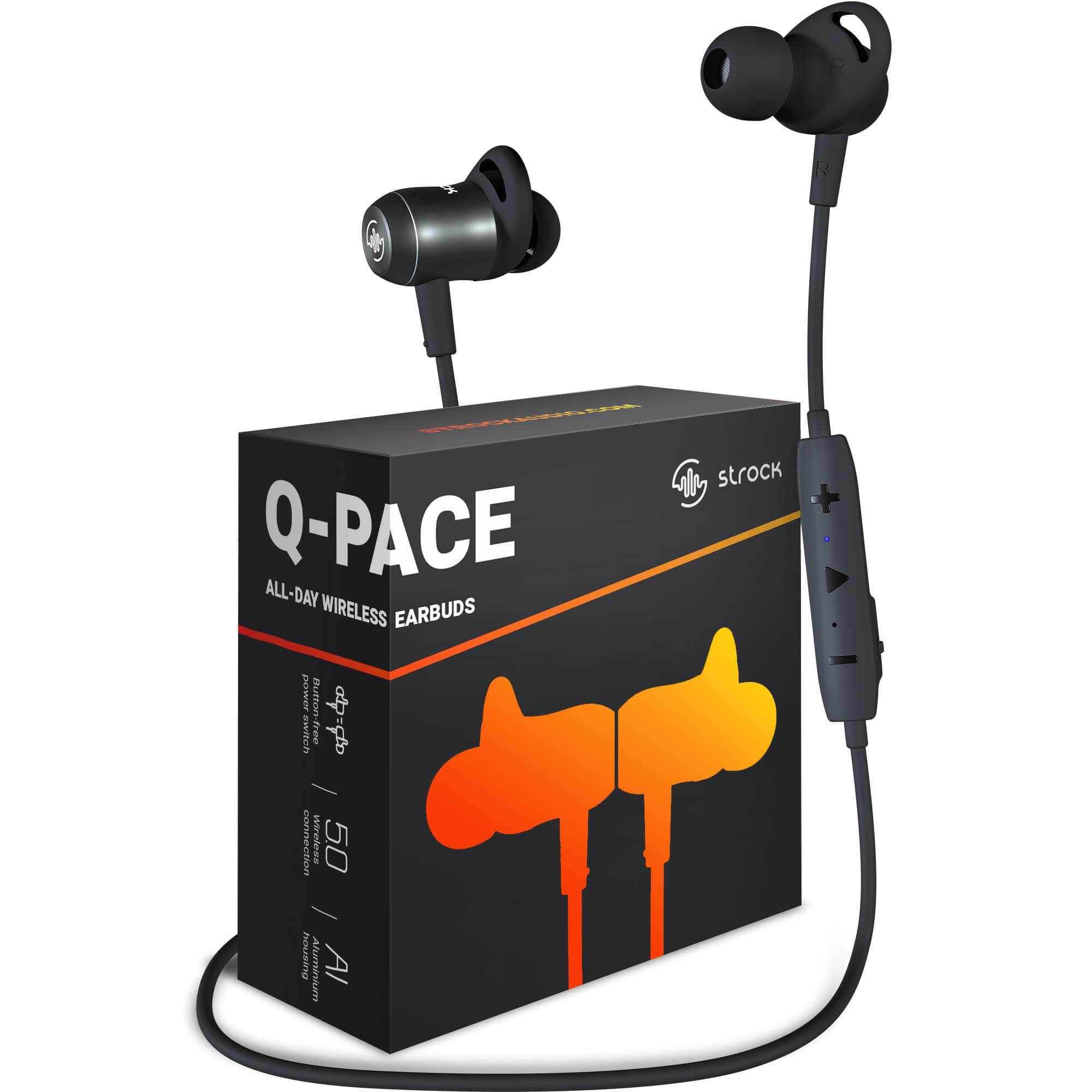Q-PACE Wireless Earbuds with Bluetooth 5.0, Magnetic On/Off, Aluminum Design - High-End Sound, in-Ear Headphones with Microphone, 9 Hours Playtime, Running Earphones for Sports by Strock