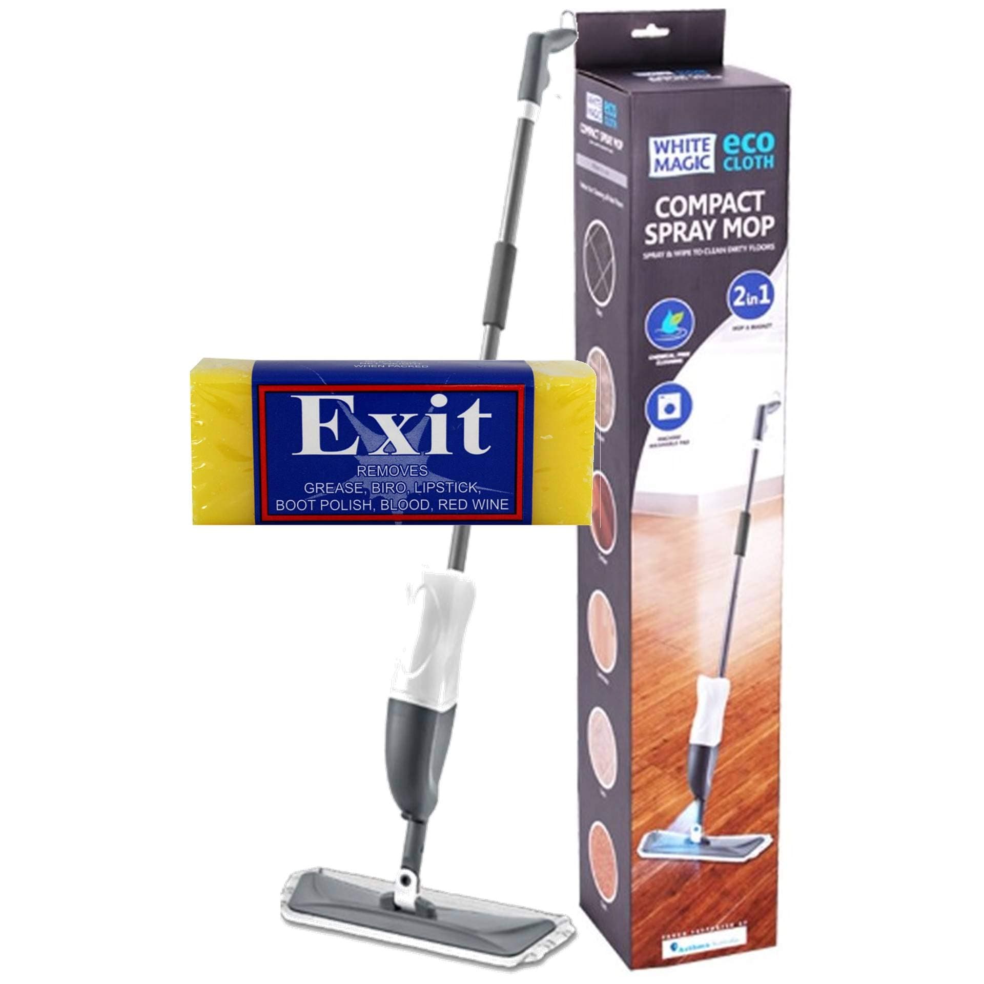 WHITE MAGIC Compact Spray Mop with Exit Soap Fabric Stain Remover