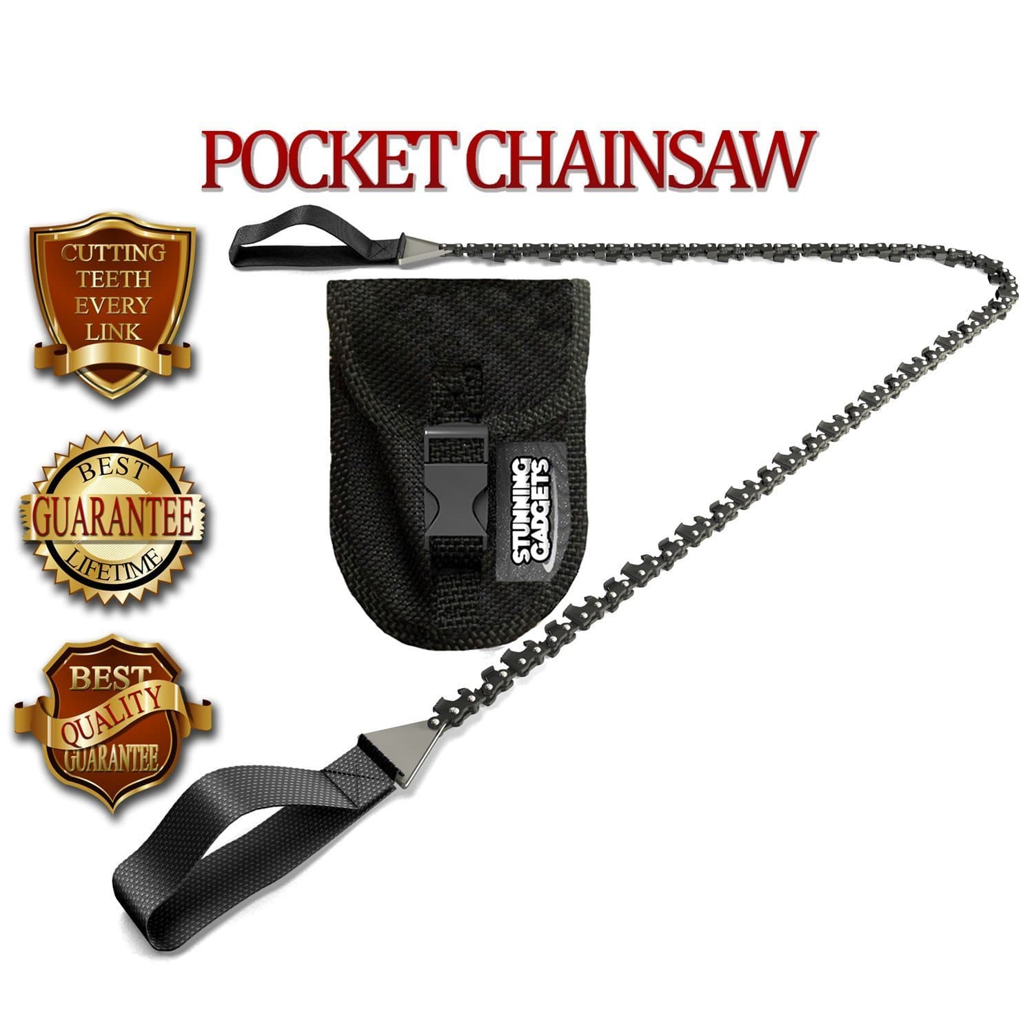 Pocket Chainsaw Survival Gear with Cutting Teeth Every Link - Protect your investment Best A Pocket Chainsaw Military Survival Kit must have for your checklist kit and tactical wilderness survival disaster preparedness by SG