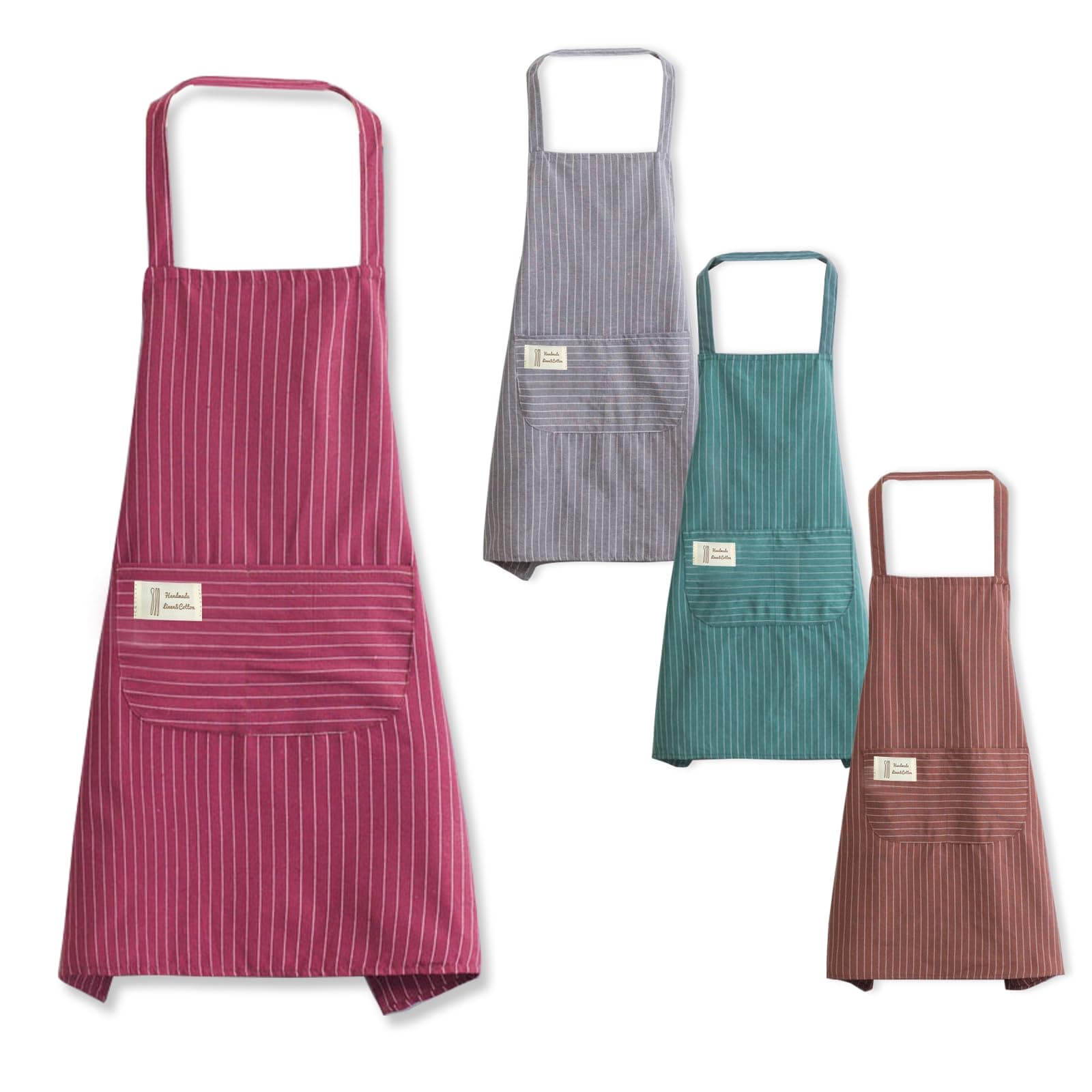 Cragmut4 Pack Stripe Bib Apron, Unisex Adjustable Bib Apron with 2 Pockets Aprons for Cooking Women Men Aprons for Cooking, Baking, Gardening, DIY Projects (Grey, Coffee, Wine Red, Green)