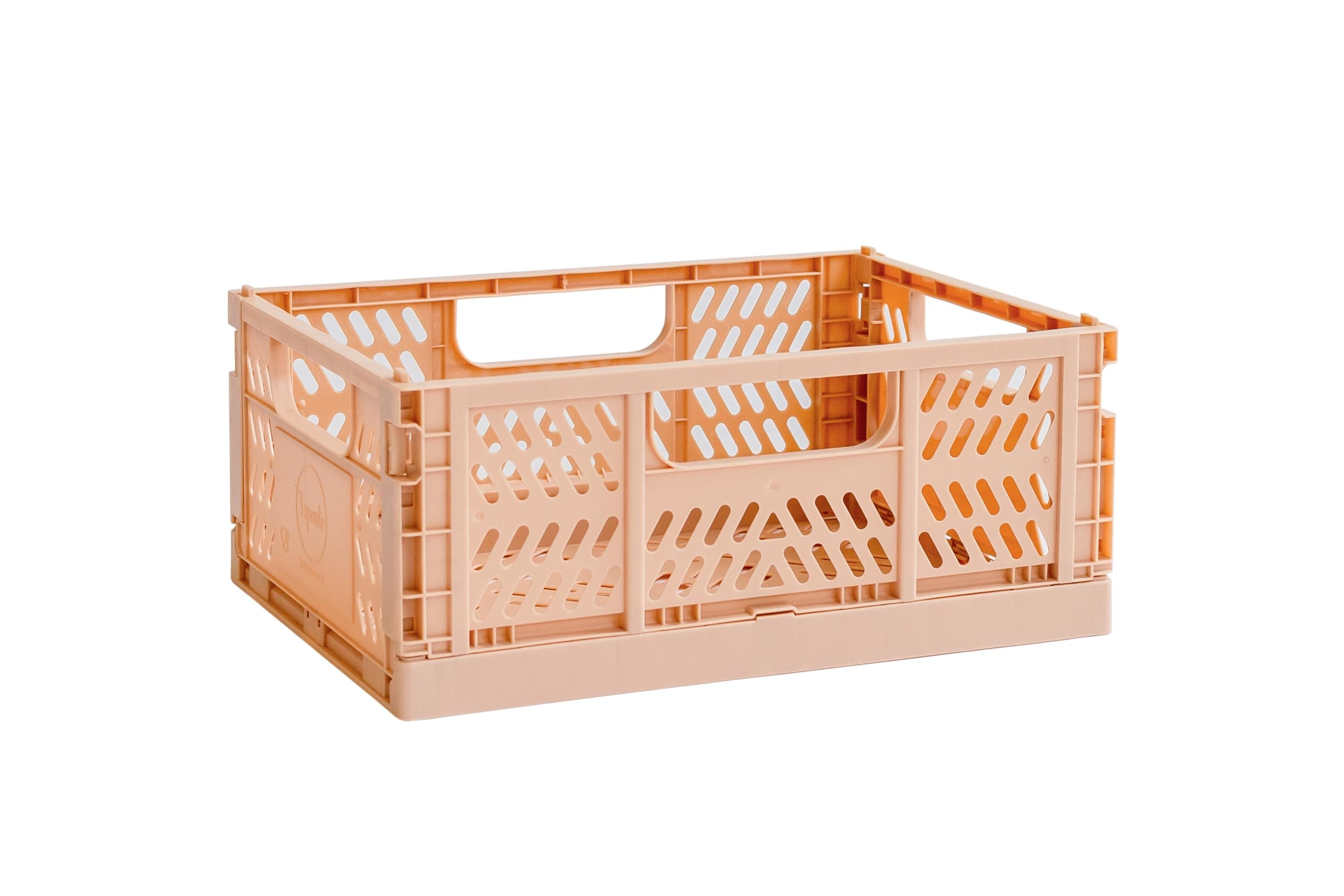 3 SproutsRecycled Plastic Collapsible Crate - Stackable Folding Storage Crate for Organization for Adults & Kids - Foldable Plastic Crate - Medium - Clay