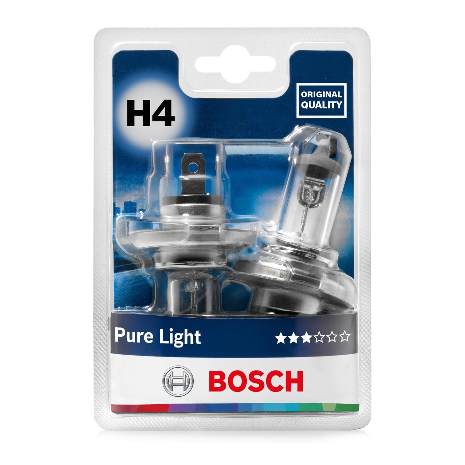 Bosch H4 (472) Pure Light Halogen Headlight Bulbs, 12 V 60/55 W, Original Quality - Socket Type P43t - Pack of 2 Replacement Car Light Bulbs