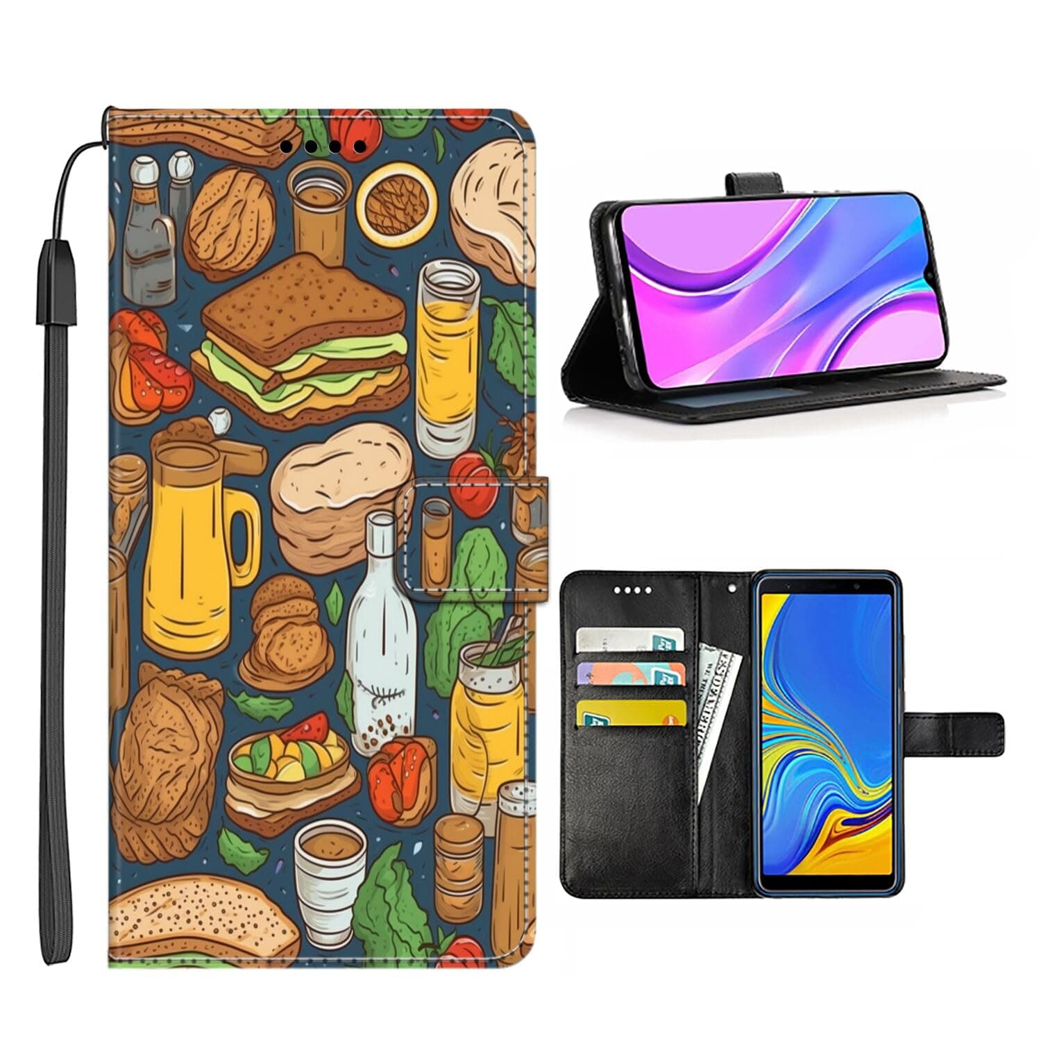 Wallet Case for iPhone 15 14 12 13 11 7 8 6s 6 Pro Max Plus Mini XR X XS Max SE Toast-BO40 with Flip Folio Holder