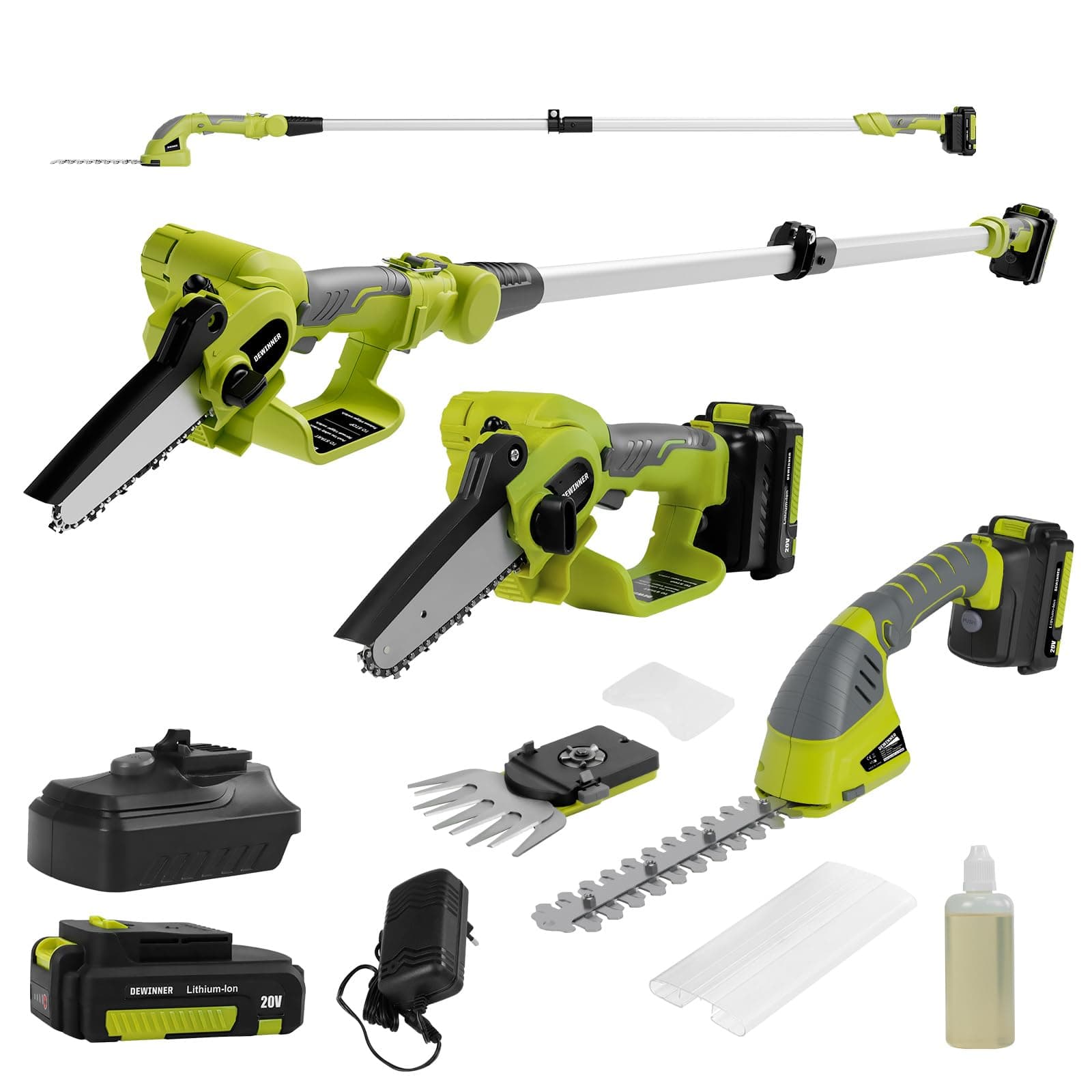 – Cordless 3-in-1 Pole & Handheld Hedge Trimmer and Chainsaw, Telescopic Shaft, 254cm Long Reach Extendable Cutter for Hedges,Battery and Charger, Adjustable Head