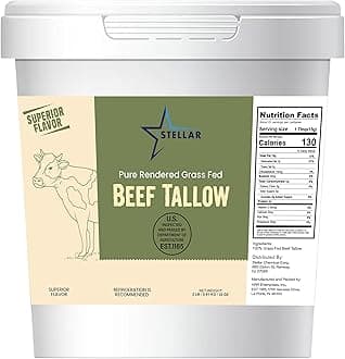 Stellar - Beef Tallow - 100% Grass-Fed & Finished - Good for Cooking, Baking and Frying - Food Grade - 2 LBS