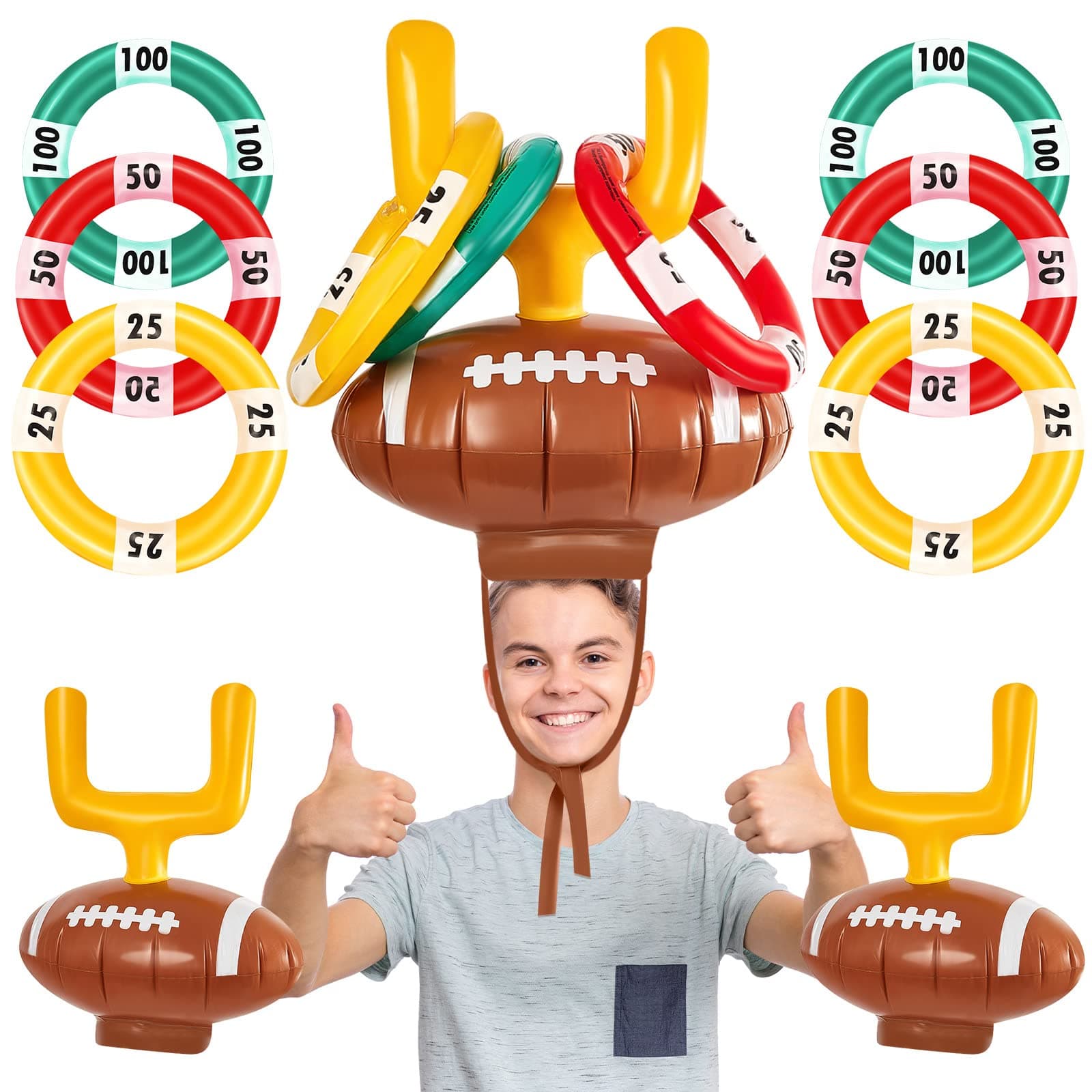 Civaner 2 Set Inflatable Post Ring Toss Football Goal Post Game Include 2 Pieces Hat 6 Pieces Toss Ring for Ball Party(Football)