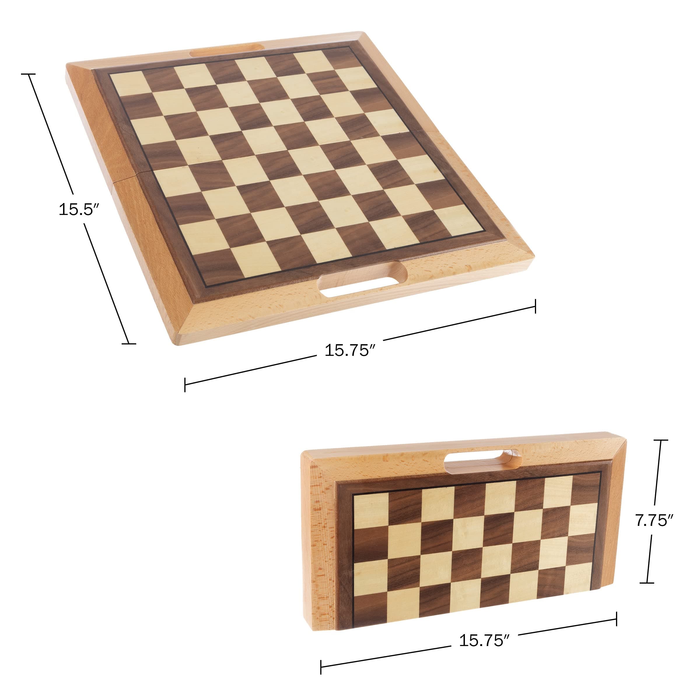 Deluxe Wooden Chess, Checker and Backgammon Set, Brown