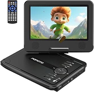 POFOTO 9.5" Portable DVD Player for Kids and Car with 7.5" Swivel Screen, 4-6 Hour Working Time, Car DVD Player with Dual Speakers, Remote Control, Support Sync TV, Region Free USB/SD/AV- Black