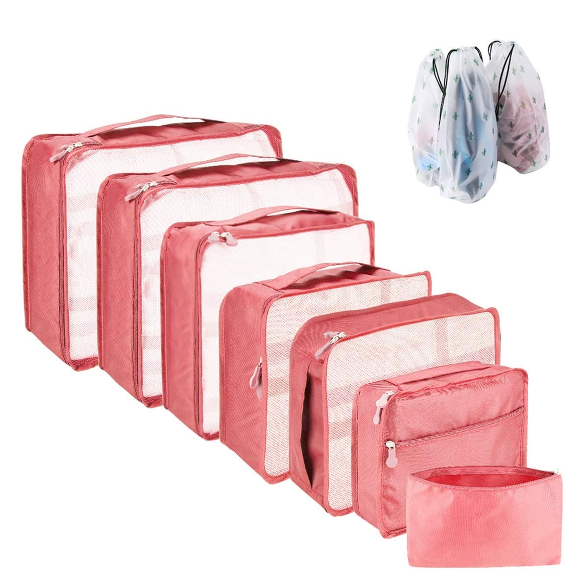 Travel Packing CubesPacking Cubes for Suitcase 10 Sizes Suitcase Organizer Bags 10 Pcs Travel Bags Organiser (Pink)