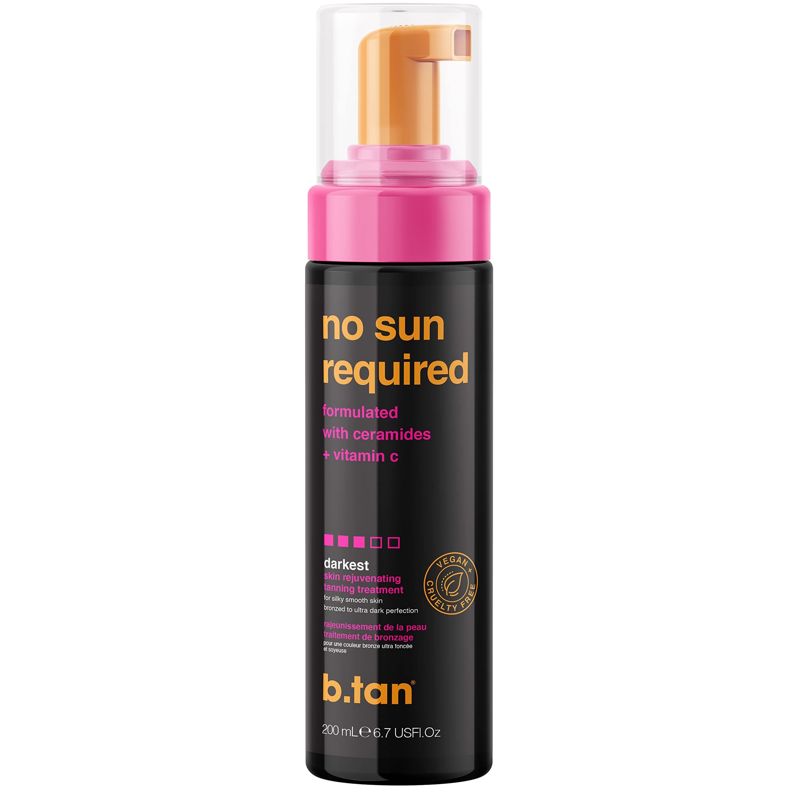 b.tan Dark Self Tanner Mousse | No Sun Required - Best, 1 Hour Express, Dark, Rejuvenating Sunless Tanning Treatment With Ceramides + Vitamin C, No Fake Tan Smell, Face & Body, 6.7 Fl Oz